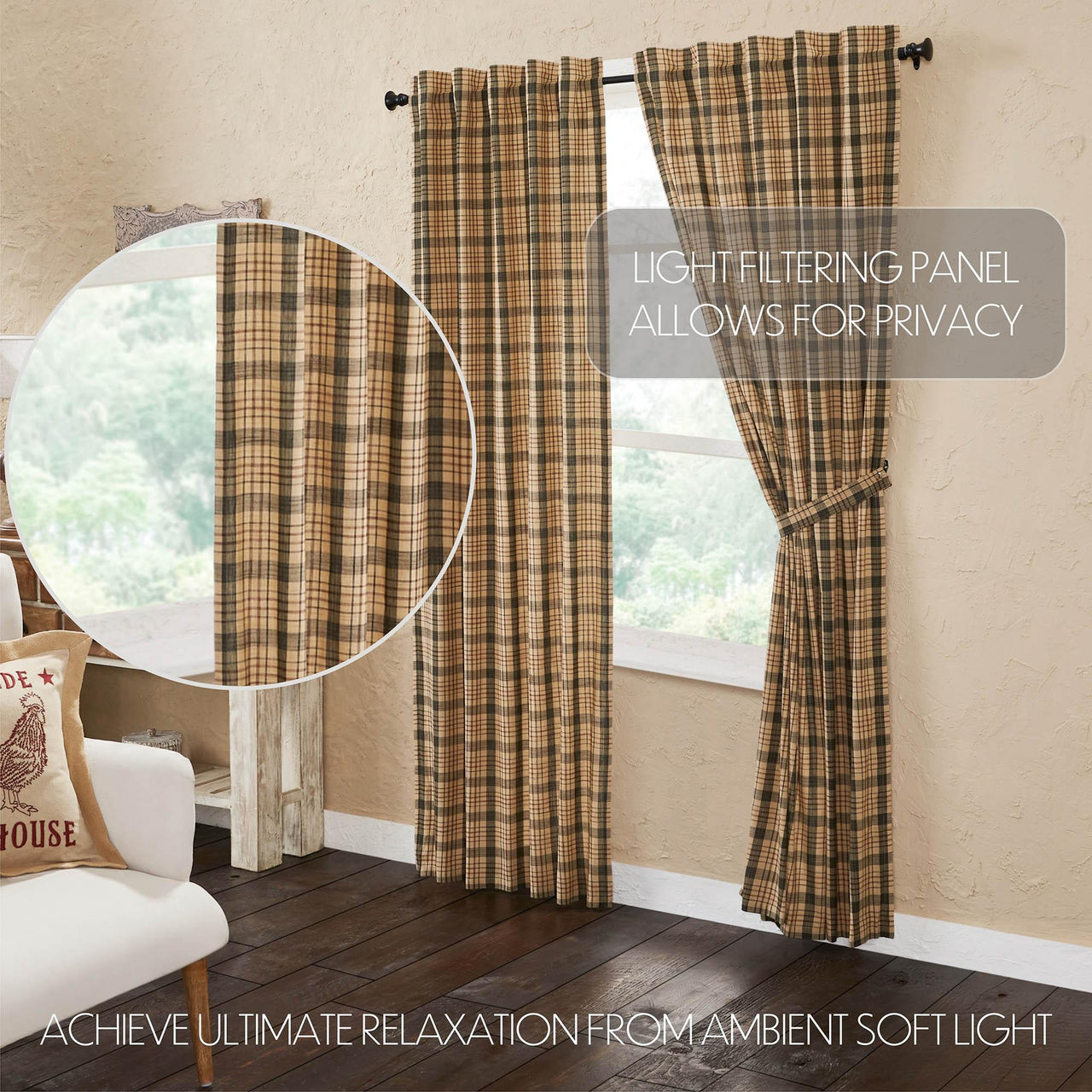 Cider Mill Plaid Panel Curtain Set of 2 84x40 VHC Brands