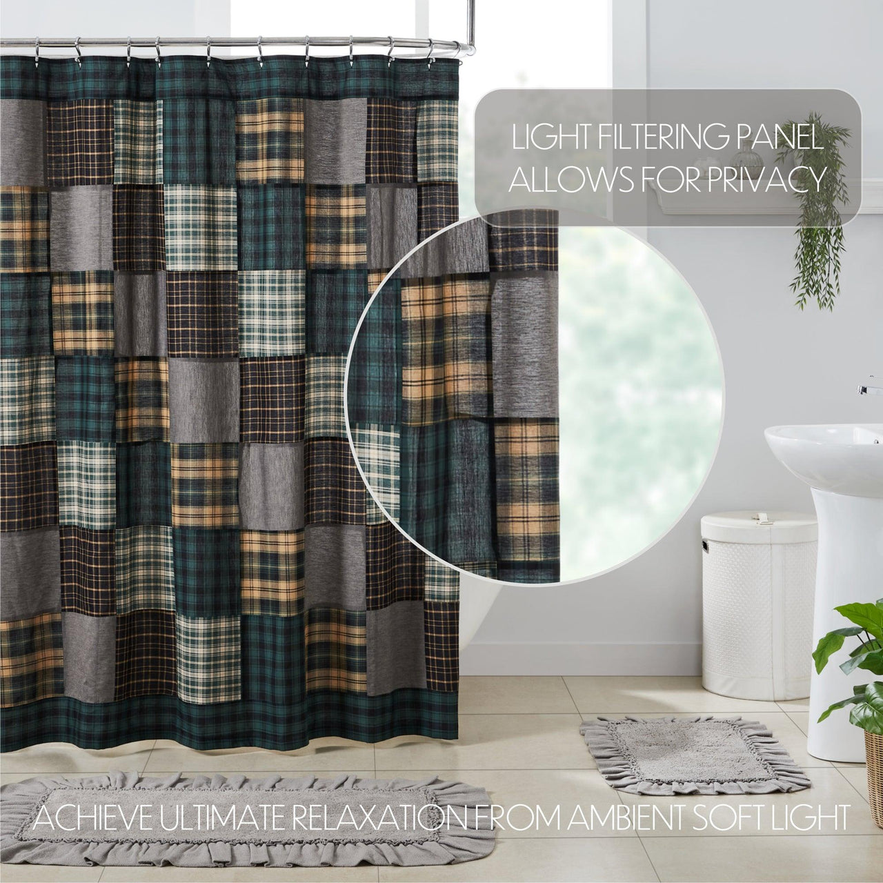 Pine Grove Patchwork Shower Curtain 72x72 VHC Brands