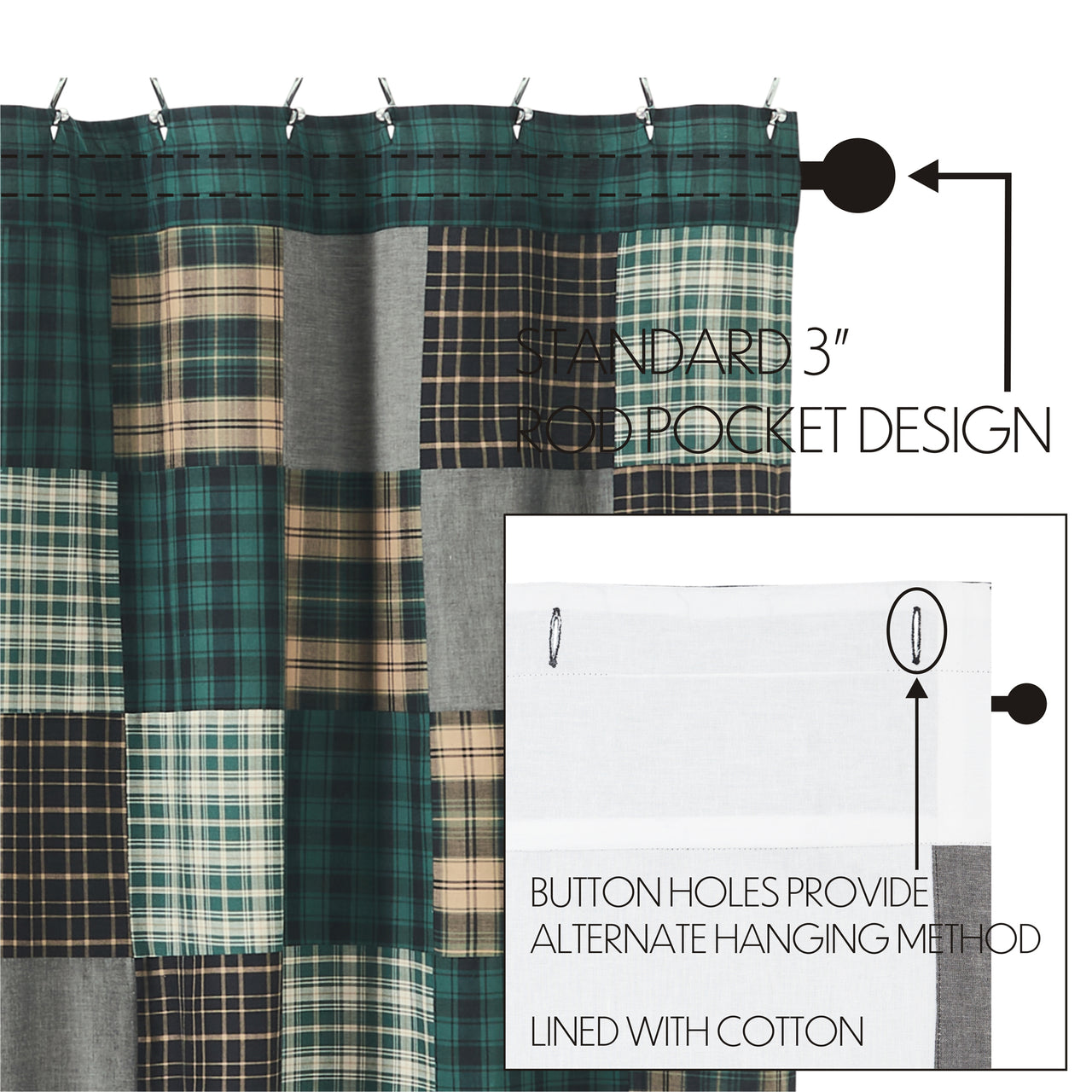 Pine Grove Patchwork Shower Curtain 72x72 VHC Brands