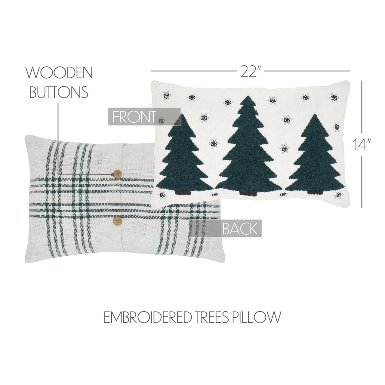 Pine Grove Plaid Embroidered Trees Pillow 14x22 - The Fox Decor