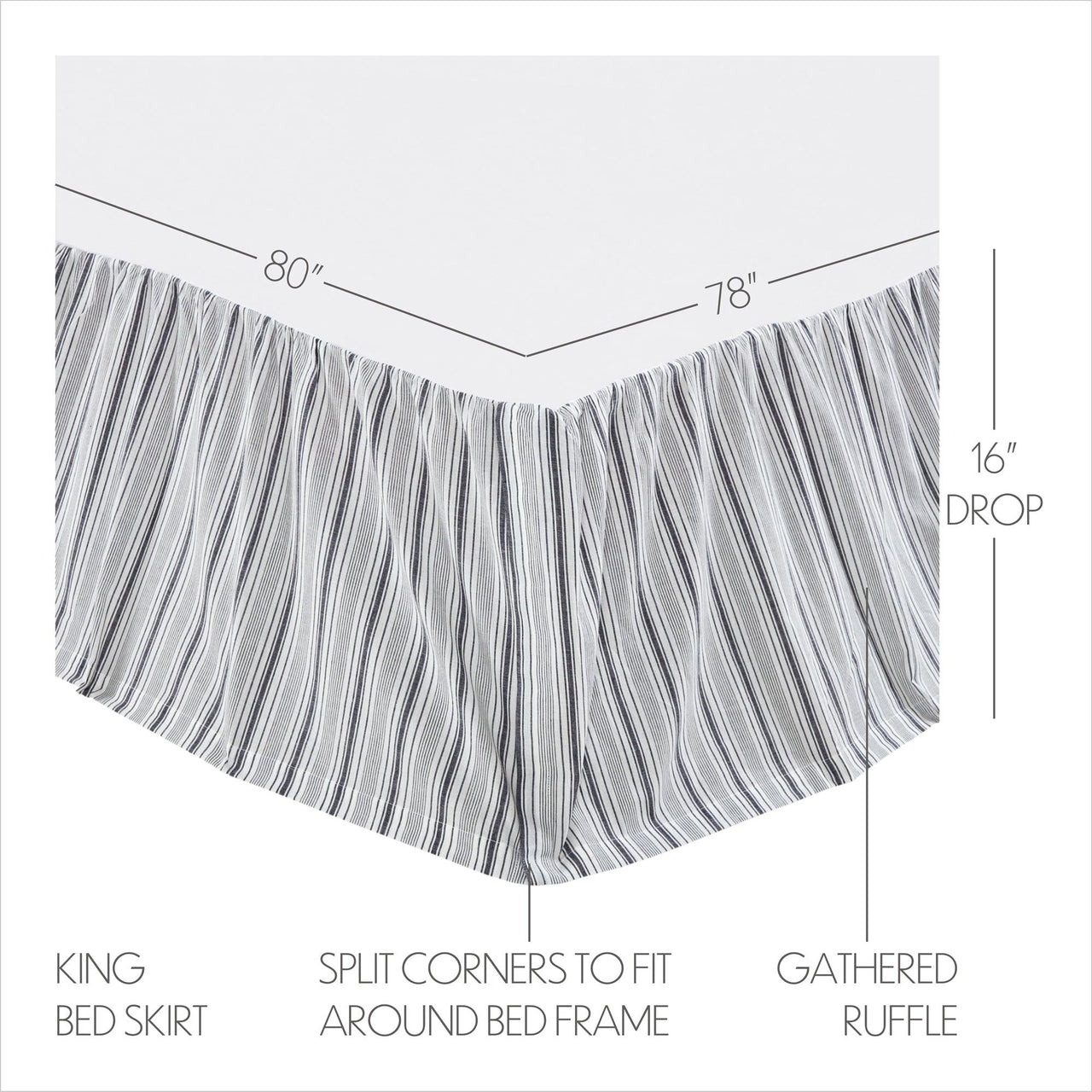 Sawyer Mill Black King Bed Skirt 78x80x16 VHC Brands - The Fox Decor