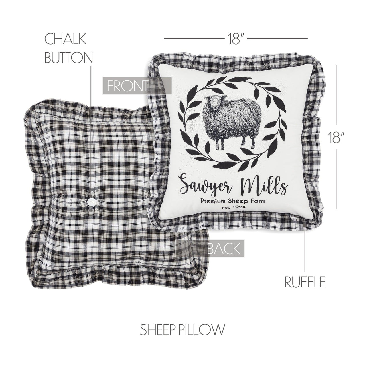 Sawyer Mill Black Sheep Pillow 18x18 VHC Brands - The Fox Decor