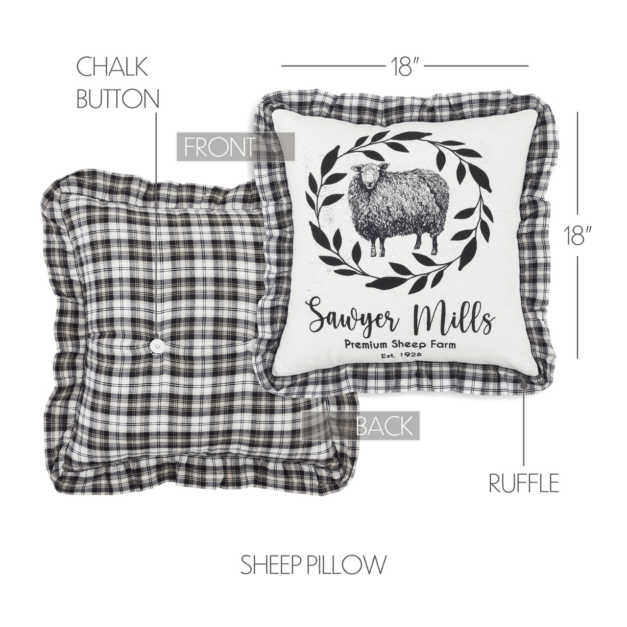 Sawyer Mill Black Sheep Pillow 18x18 VHC Brands