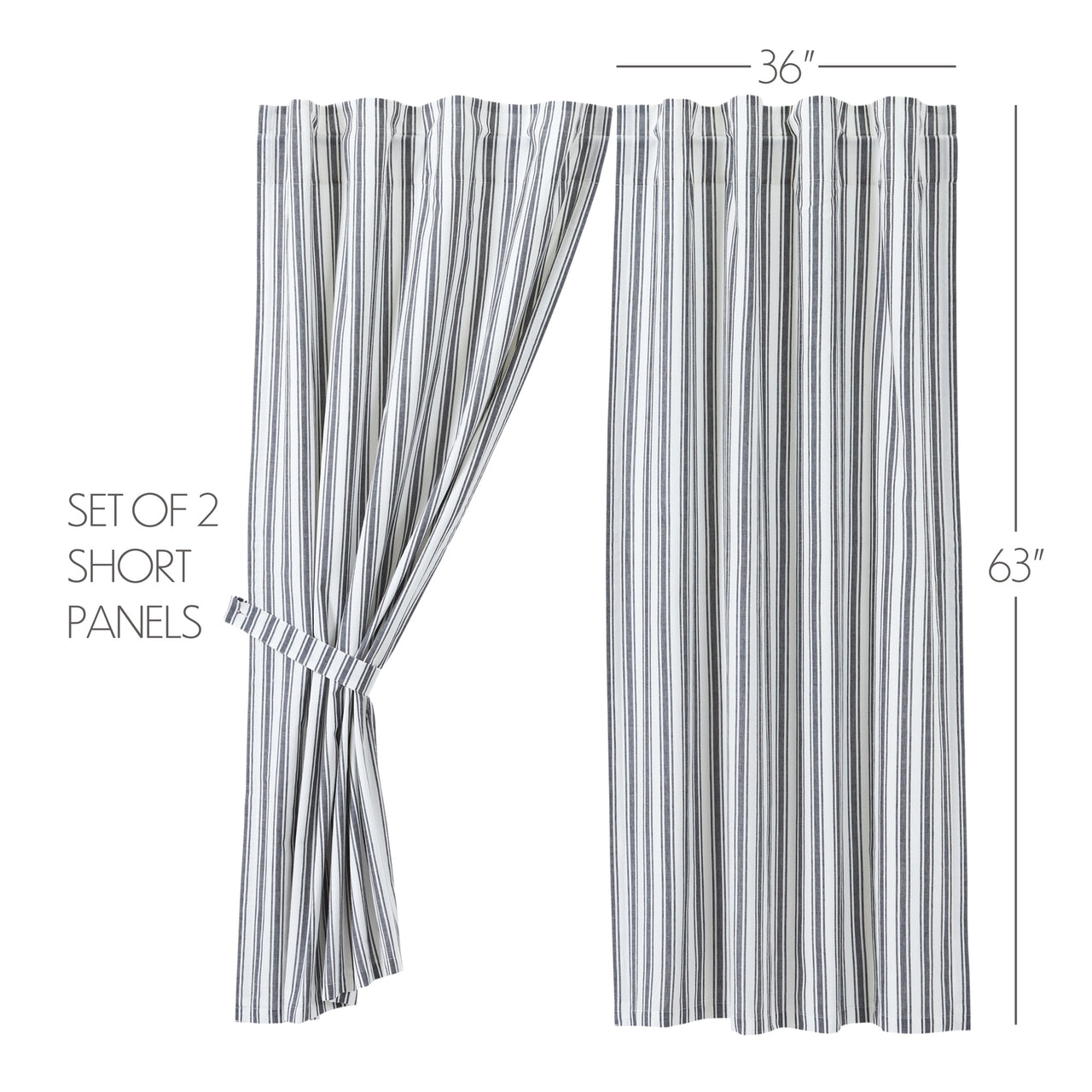 Sawyer Mill Black Ticking Stripe Short Curtain Panel Set of 2 63x36 VHC Brands