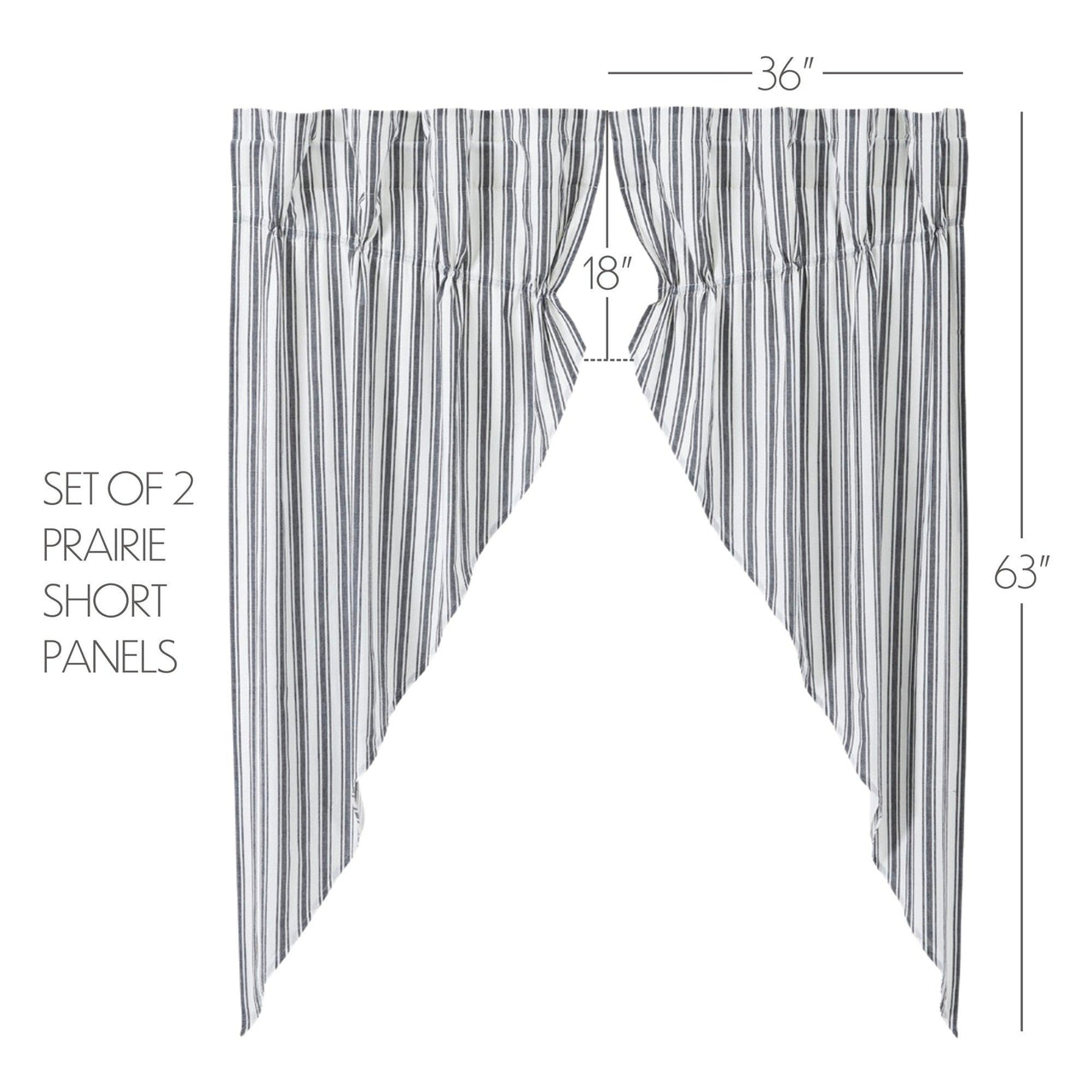 Sawyer Mill Black Ticking Stripe Prairie Short Panel Set of 2 63x36x18 VHC Brands - The Fox Decor