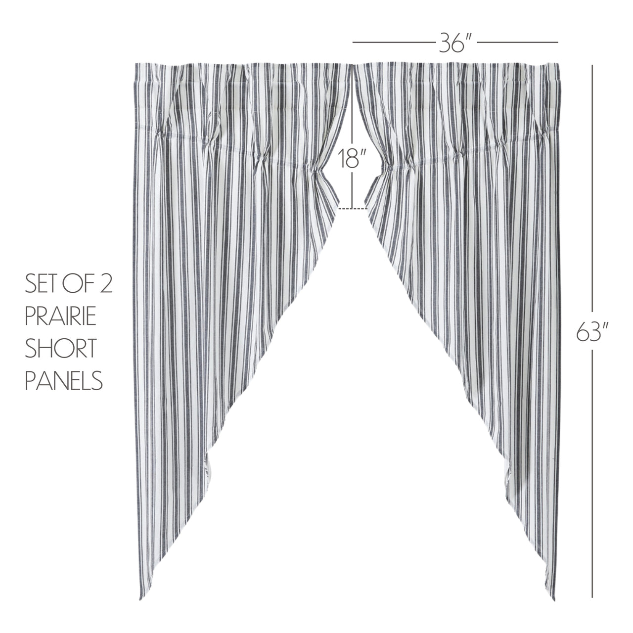 Sawyer Mill Black Ticking Stripe Prairie Short Panel Set of 2 63x36x18 VHC Brands