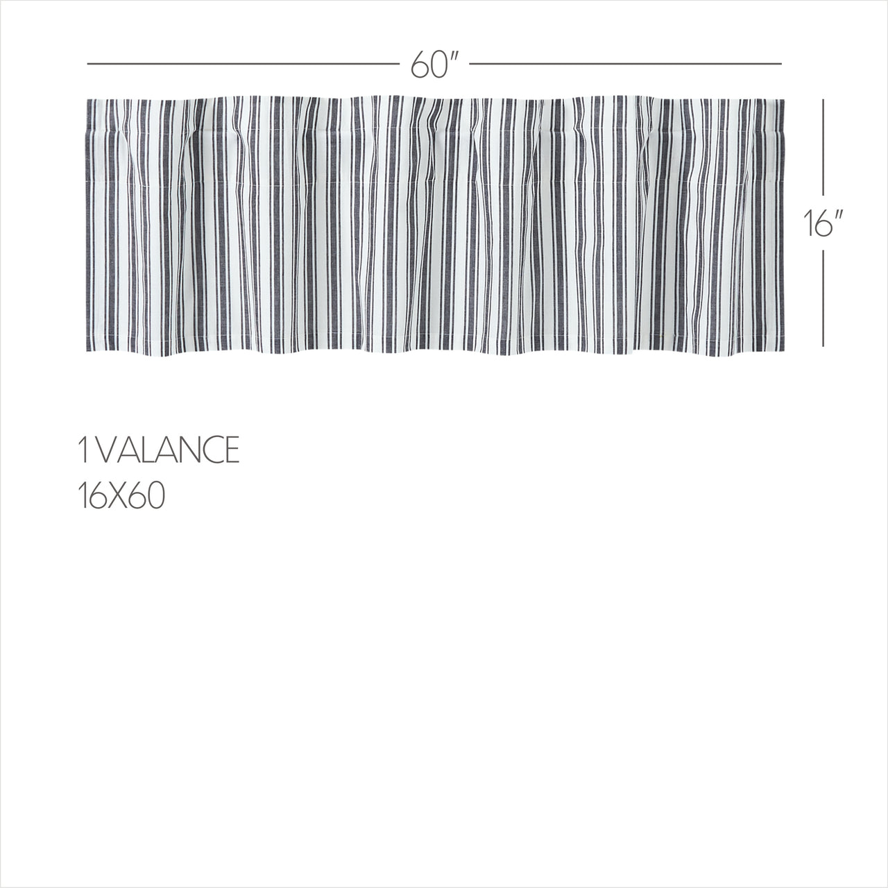 Sawyer Mill Black Ticking Stripe Valance Curtain 16x60 VHC Brands