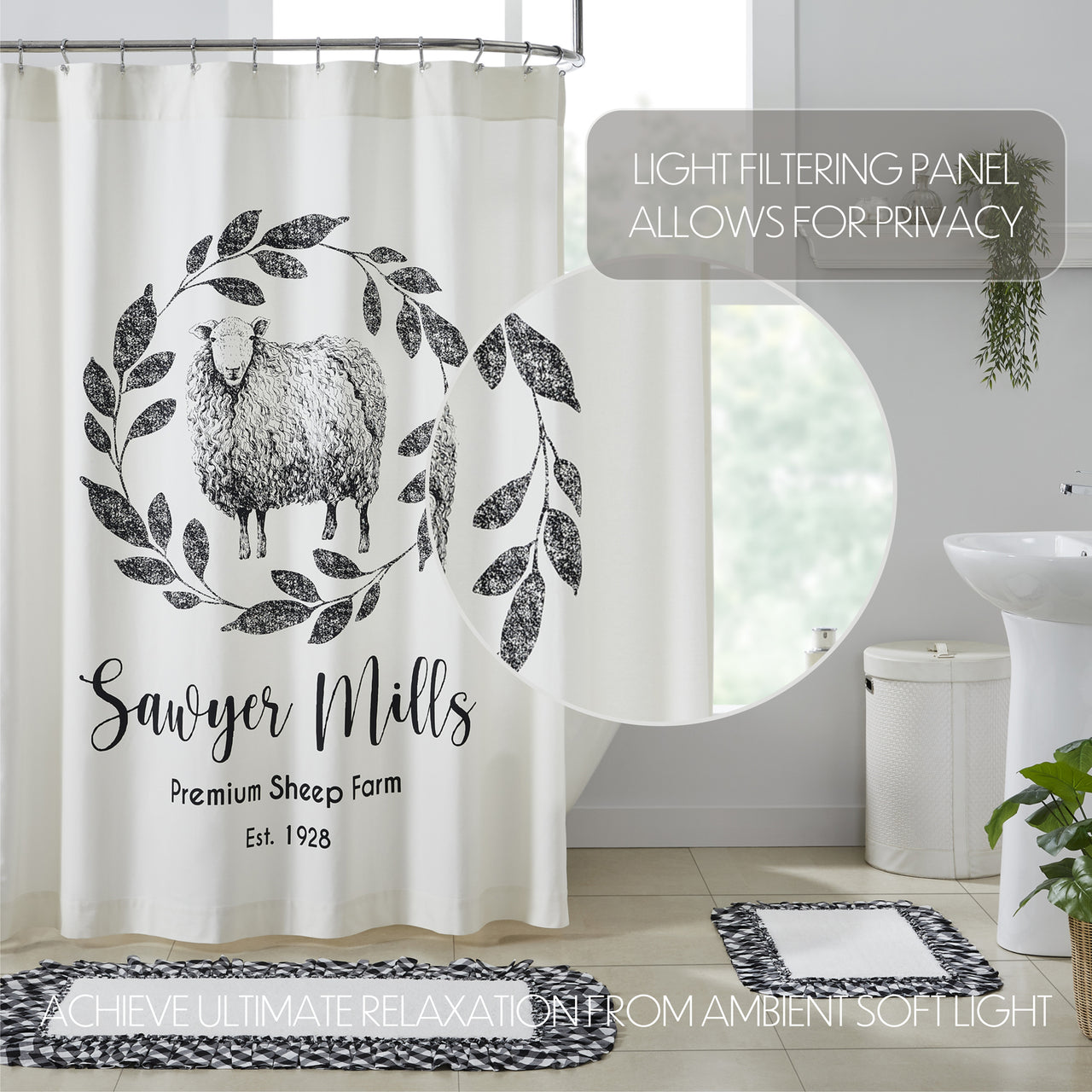 Sawyer Mill Black Sheep Shower Curtain 72x72 VHC Brands