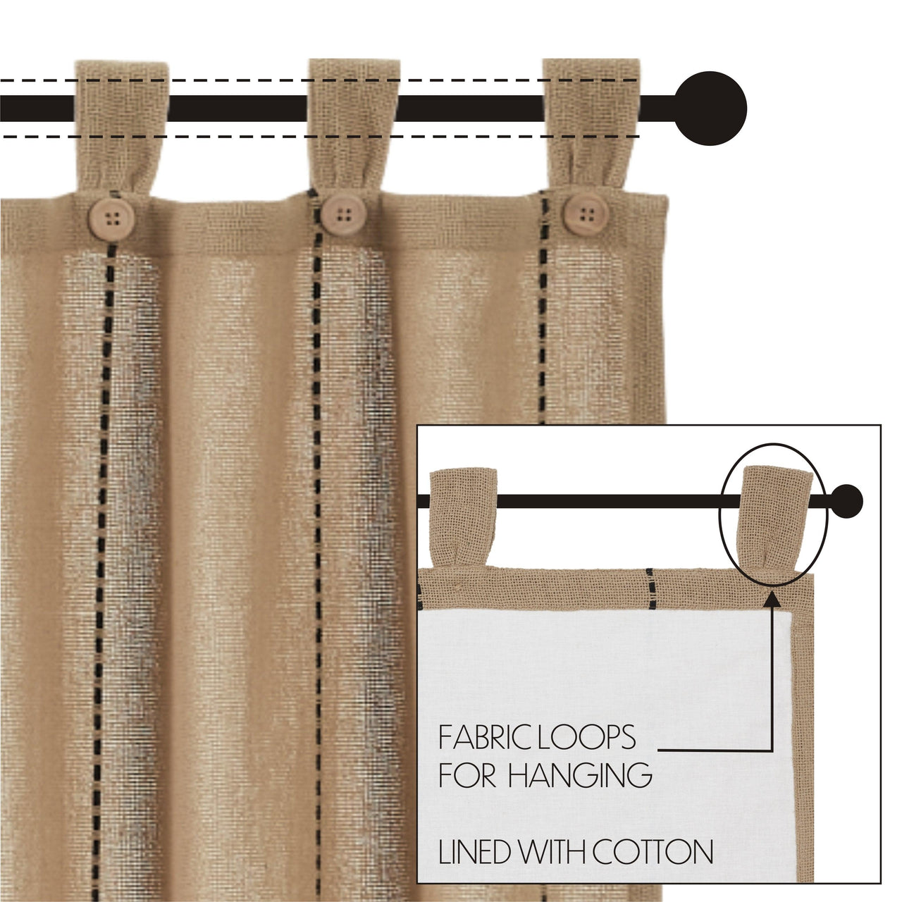 Stitched Burlap Natural Panel Curtain Set of 2 84x40 VHC Brands