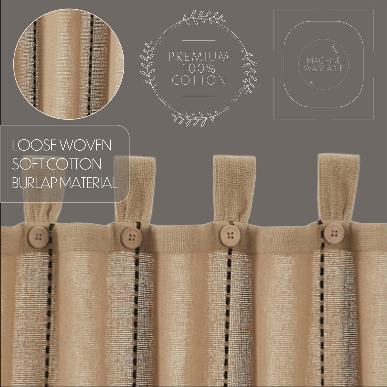 Stitched Burlap Natural Panel Curtain Set of 2 84x40 VHC Brands - The Fox Decor