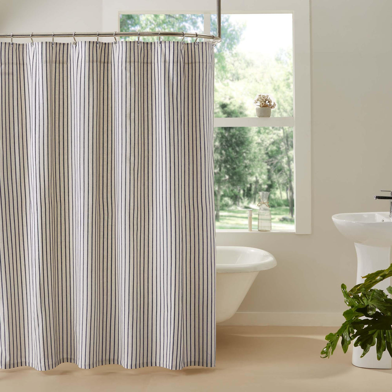 Kaila Ticking Stripe Shower Curtain 72x72 - The Fox Decor