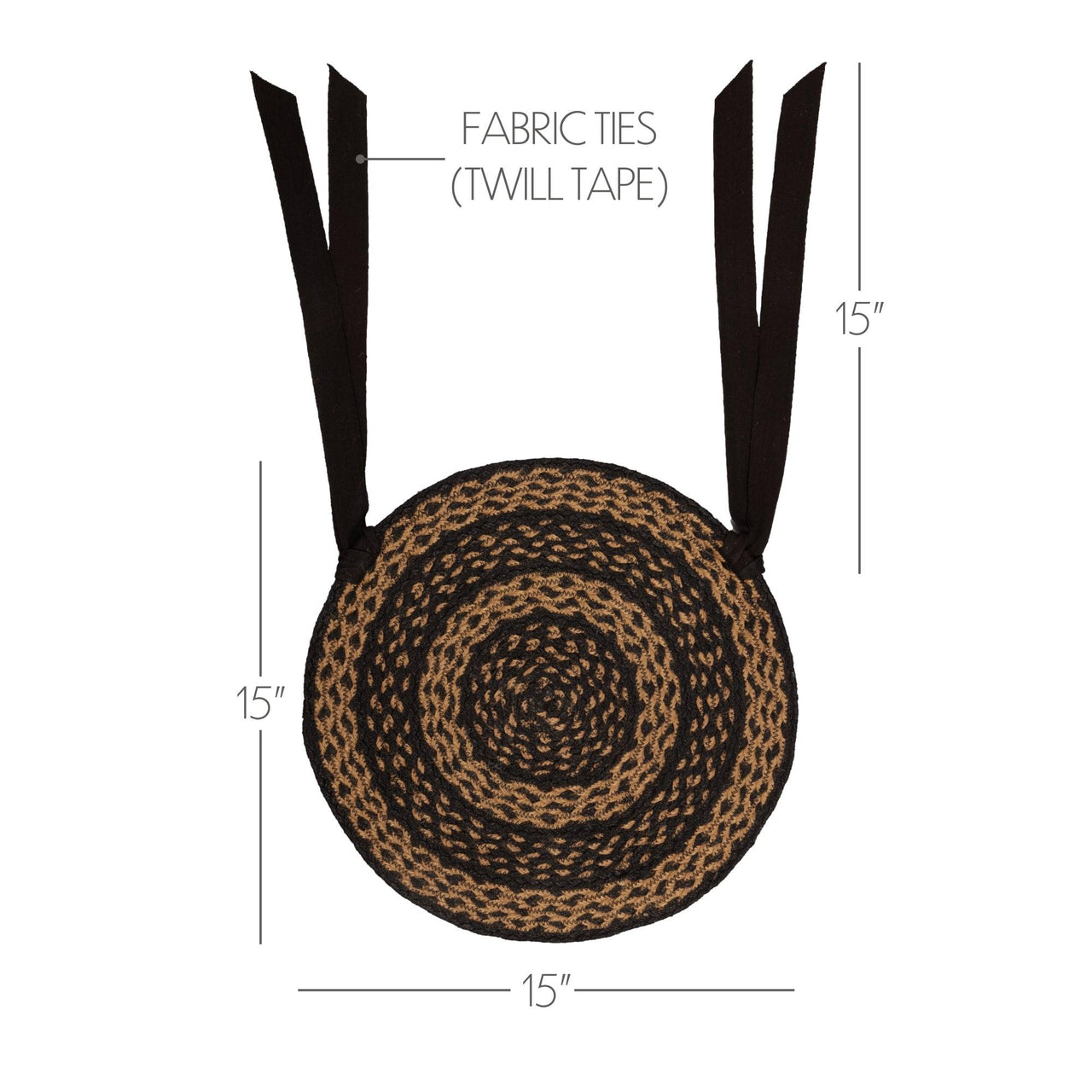 Black & Tan Jute Braided Chair Pad 15 inch Diameter VHC Brands