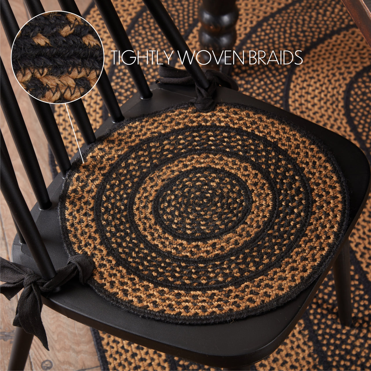 Black & Tan Jute Braided Chair Pad 15 inch Diameter VHC Brands