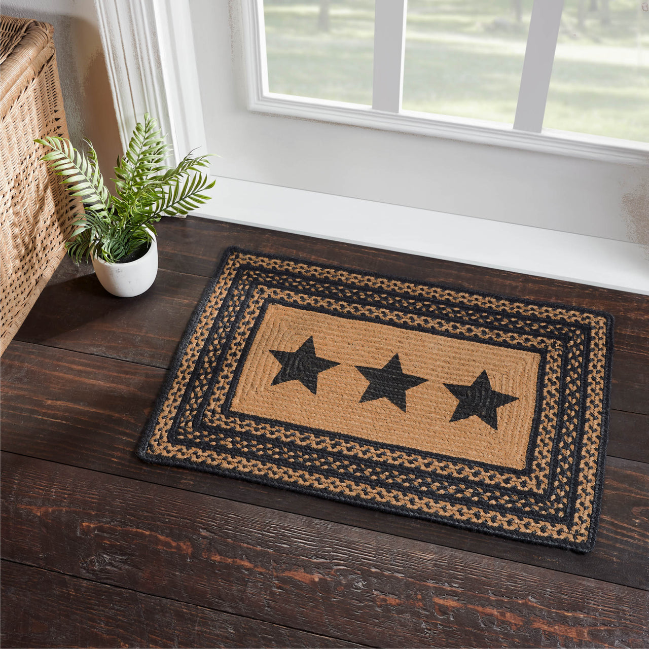 Farmhouse Jute Braided Rug Rect. Stencil Stars with Rug Pad 20"x30" VHC Brands