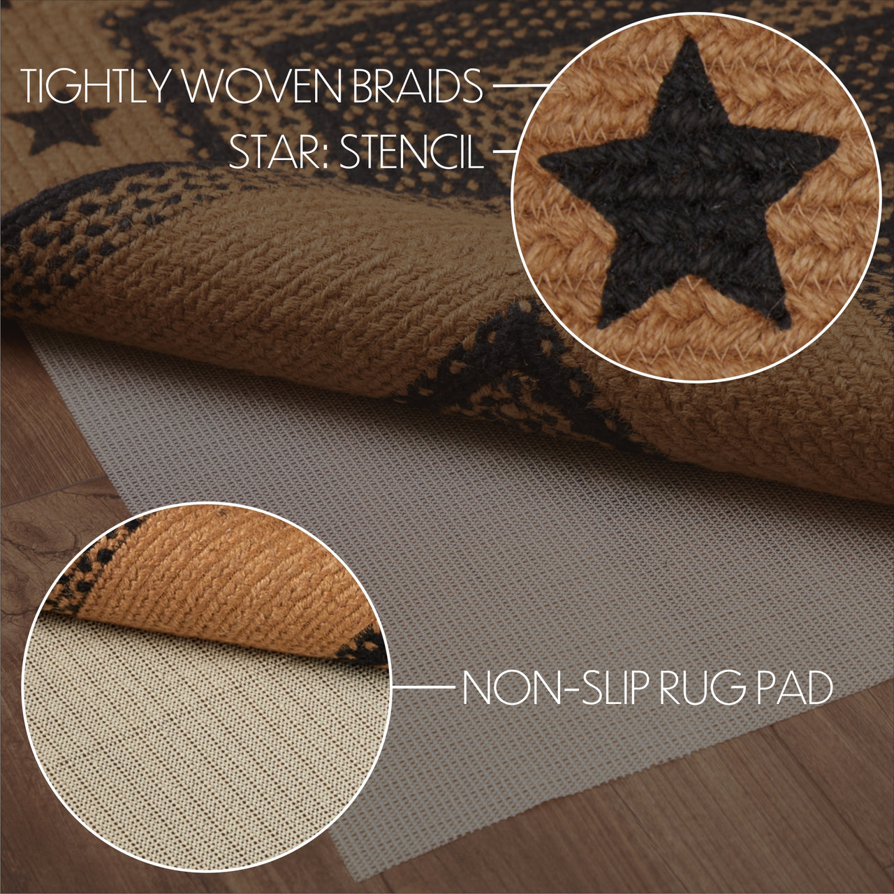 Farmhouse Jute Braided Rug/Runner Rect. Stencil Stars with Rug Pad 2'x6.5' VHC Brands