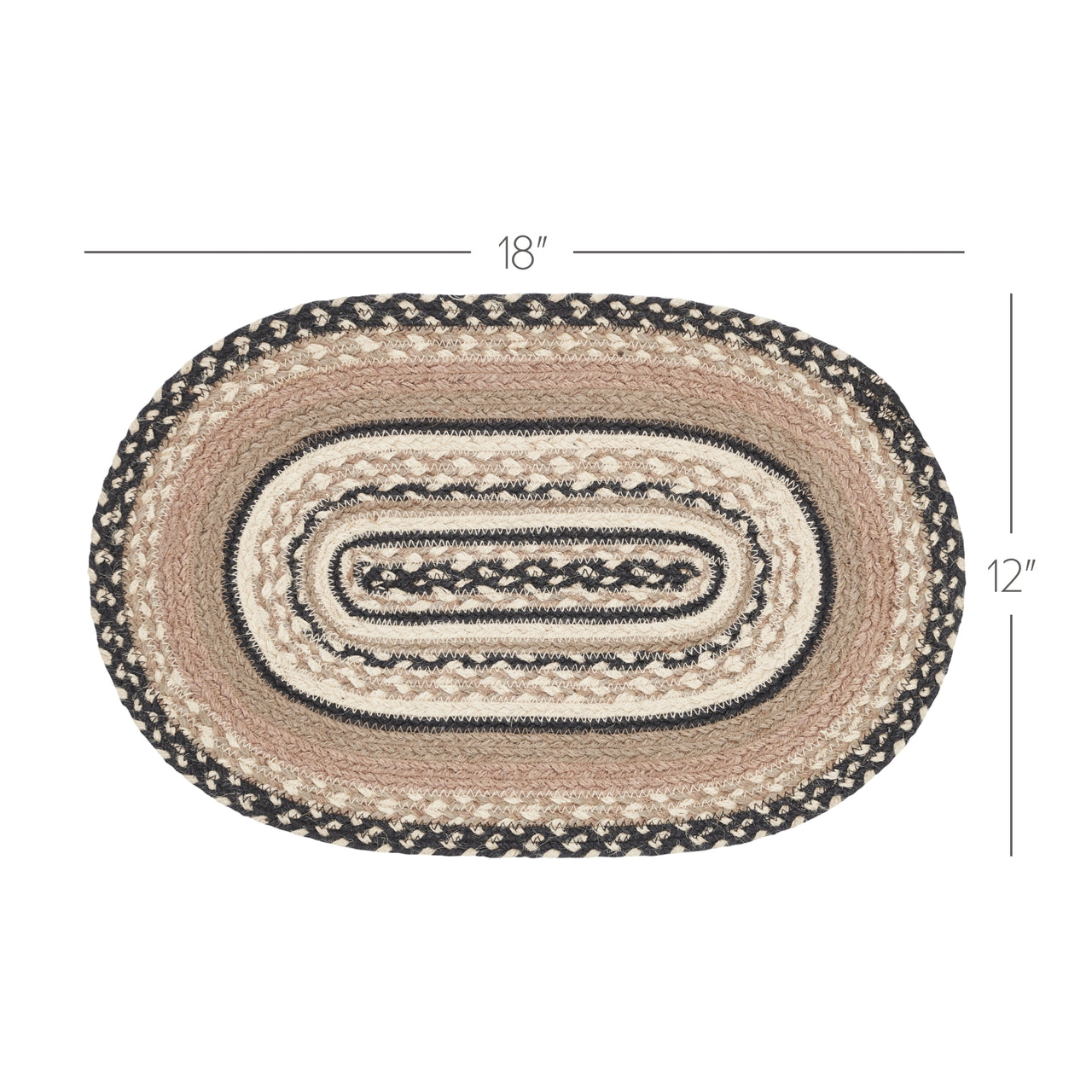 Sawyer Mill Charcoal Creme Jute Braided Oval Placemat 12"x18" VHC Brands