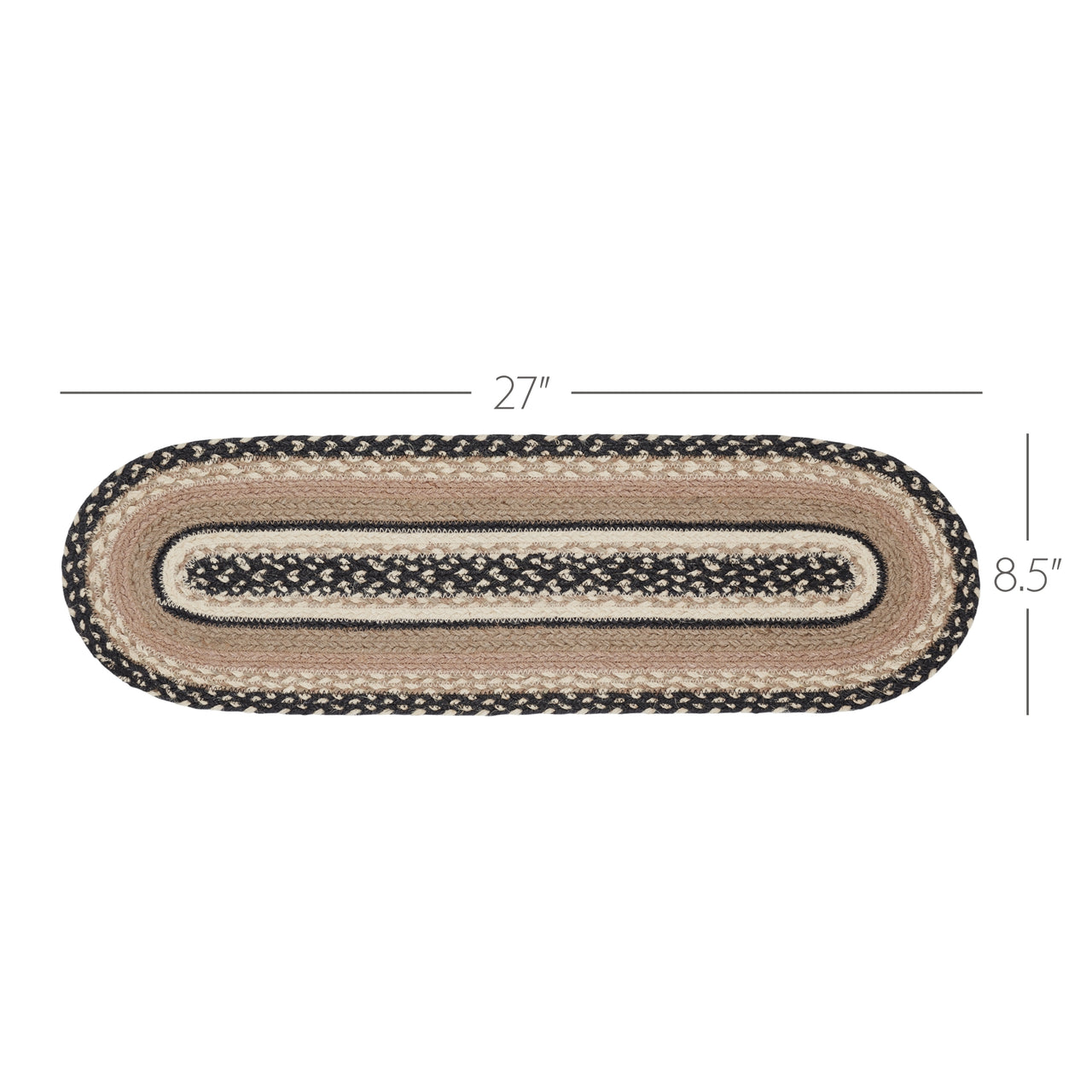Sawyer Mill Charcoal Creme Jute Braided Stair Tread Oval Latex 8.5"x27" VHC Brands - The Fox Decor