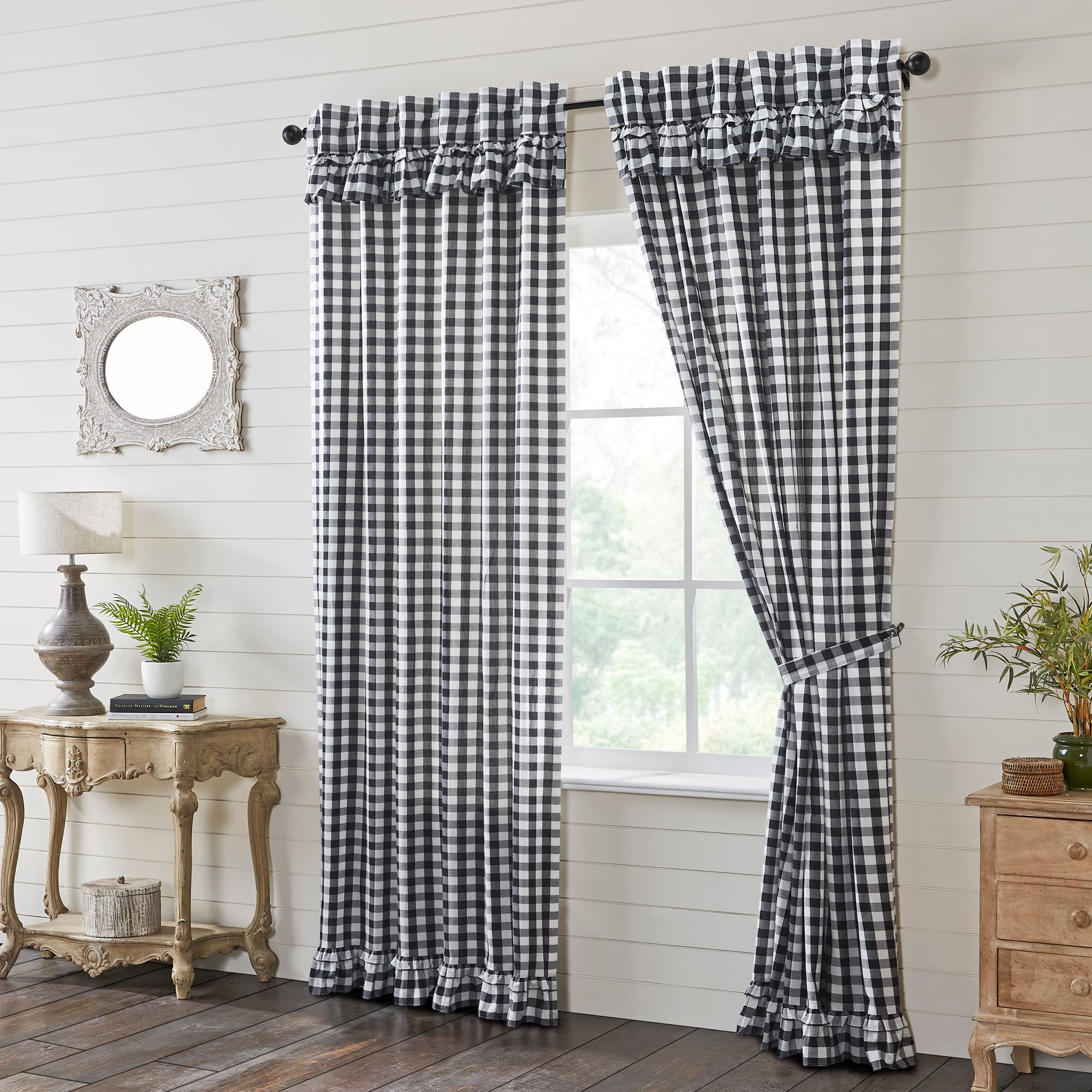 Annie Buffalo Black Check Ruffled Panel Curtain Set of 2 96