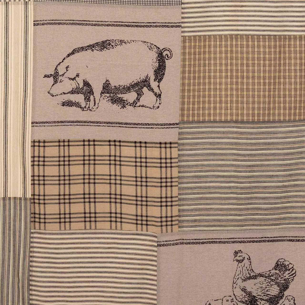 Sawyer Mill Charcoal Stenciled Patchwork Shower Curtain 72"x72" - VHC Brands - The Fox Decor
