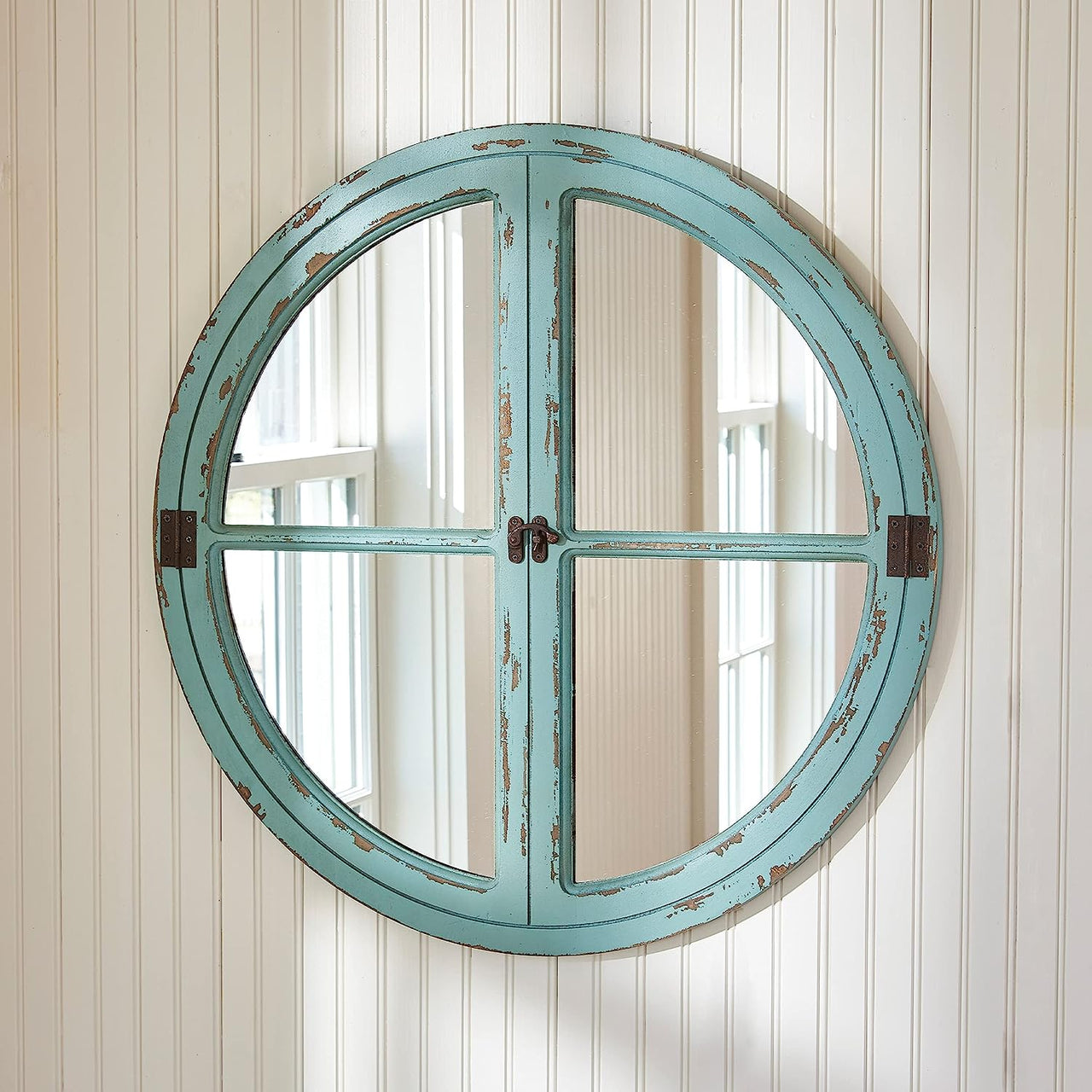 Round Aqua (Sea Blue) Window Wood Mirror - Park Designs