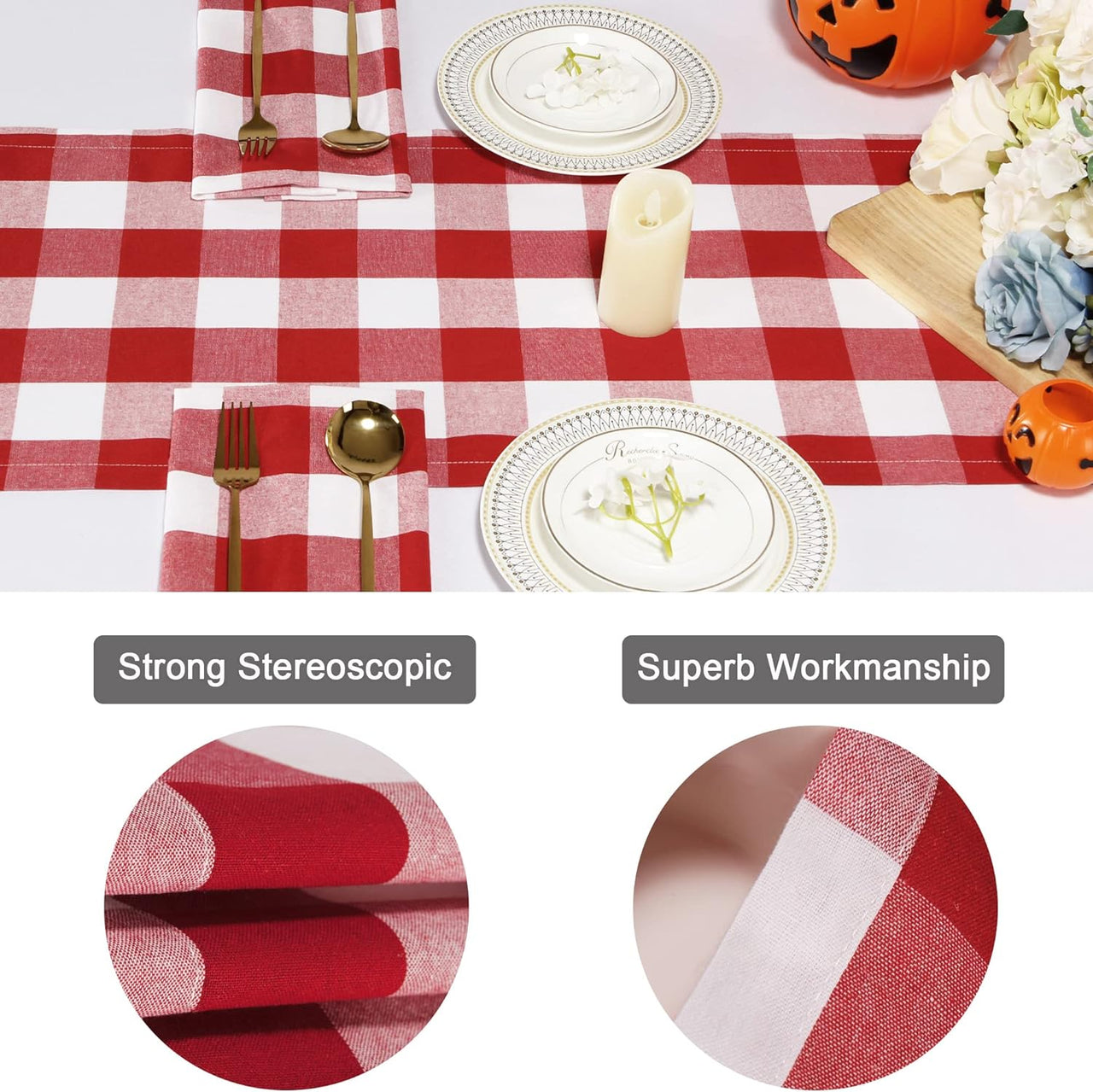 Wicklow Check Table Runners - Red & Cream Backed Park Designs