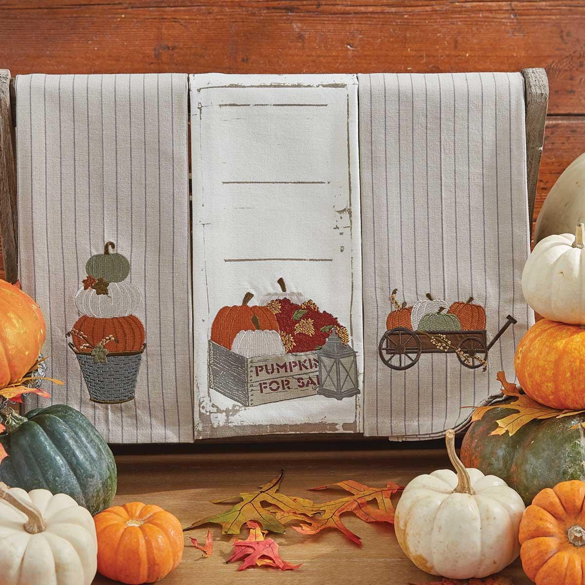 Crate And Pumpkins Embroidered Dishtowel - Set of 2 Park Designs - The Fox Decor