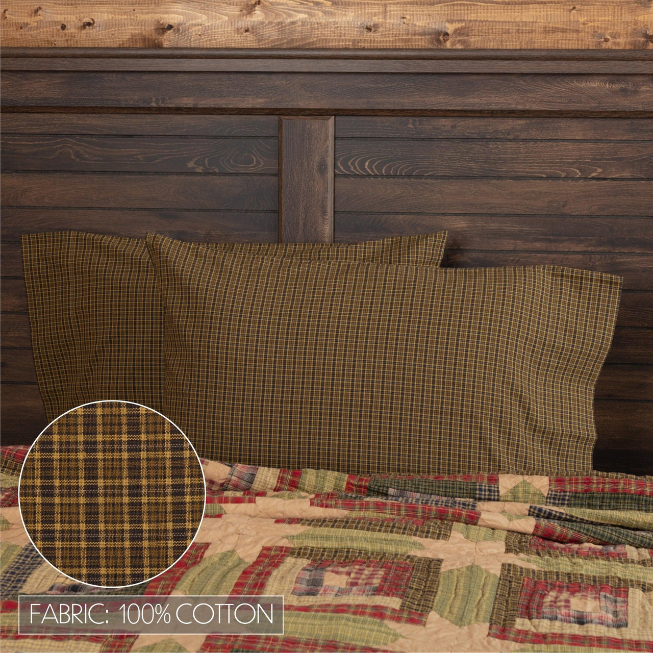 Tea Cabin Green Plaid Standard Pillow Case Set of 2 21x30 VHC Brands - The Fox Decor