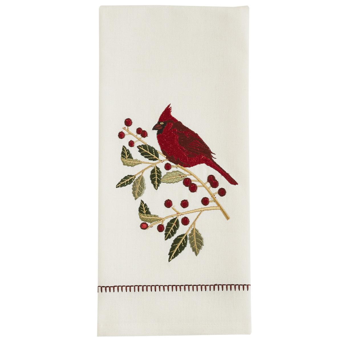 Williamsburg Holly Cardinal Embroidered Dishtowel - The Fox Decor
