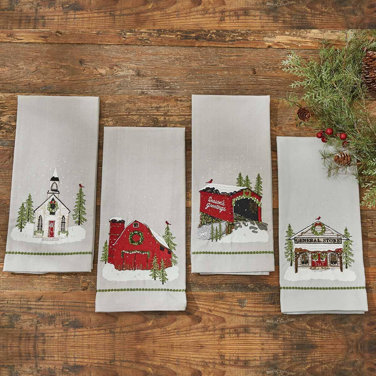 Barn Christmas Dishtowel - Set of 2 Park Designs - The Fox Decor
