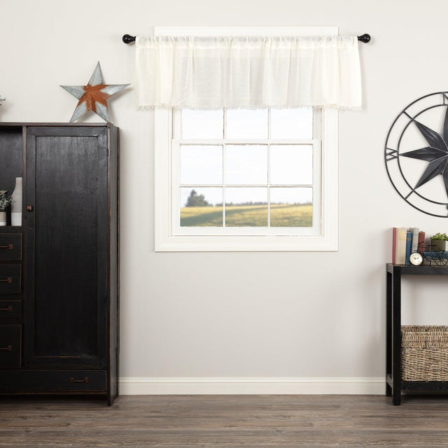 Tobacco Cloth Antique White Valance Curtain Fringed 16x72 VHC Brands - The Fox Decor