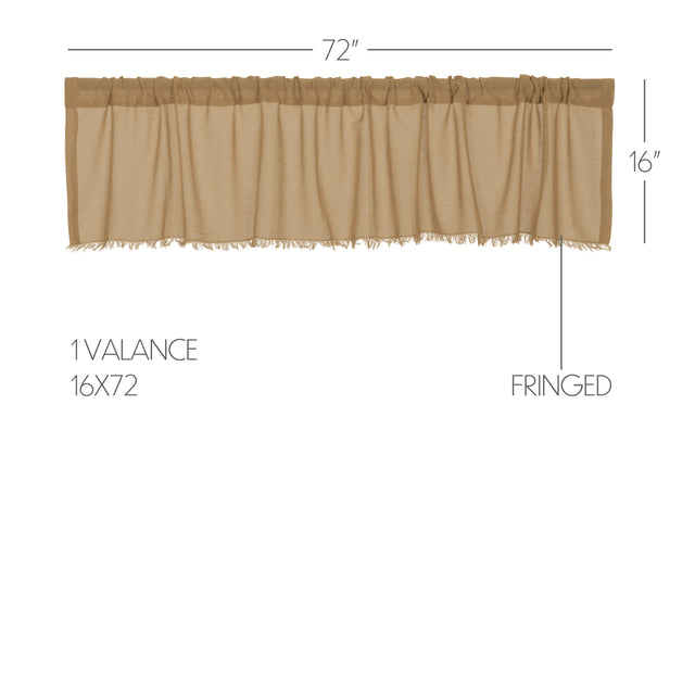 Tobacco Cloth Khaki Valance Curtain Fringed 16x72