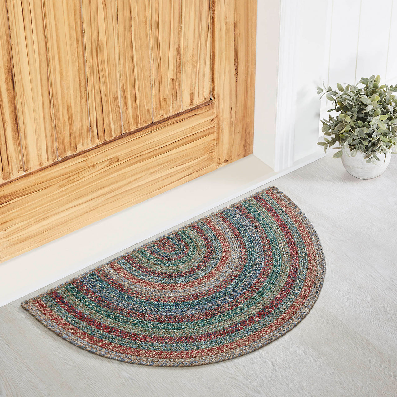 Multi Jute Braided Rug Half Circle w/ Pad 19.5"x36" VHC Brands - The Fox Decor