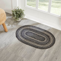 Thumbnail for Sawyer Mill Black White Jute Braided Oval Rug with Rug Pad 20x30