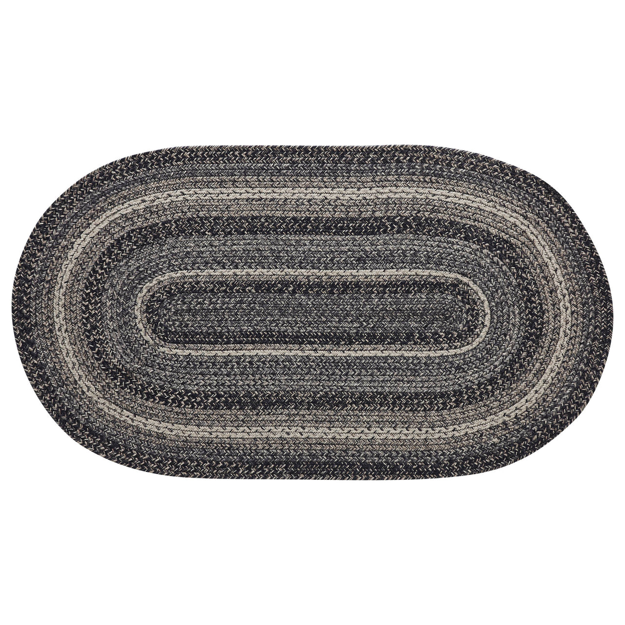 Sawyer Mill Black White Jute Braided Oval Rug with Rug Pad 27x48" VHC Brands