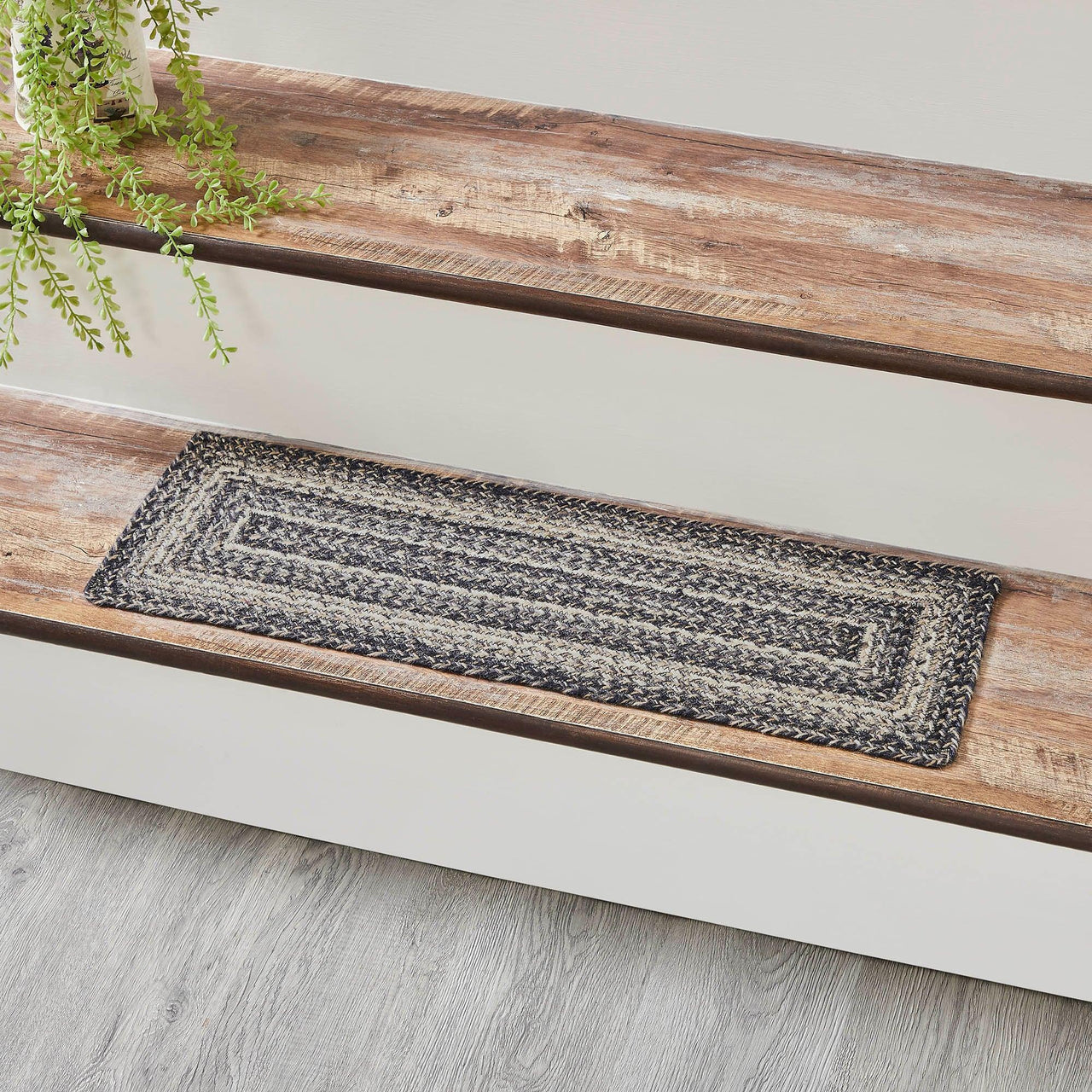 Sawyer Mill Black White Jute Braided Stair Tread Rect Latex 8.5x27 VHC Brands - The Fox Decor