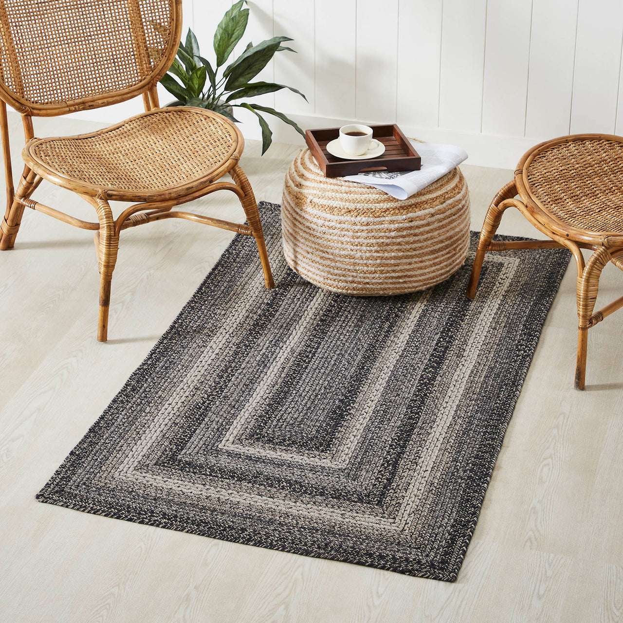 Sawyer Mill Black White Jute Braided Rug Rectangular with Rug Pad 36x60" (3x5') VHC Brands