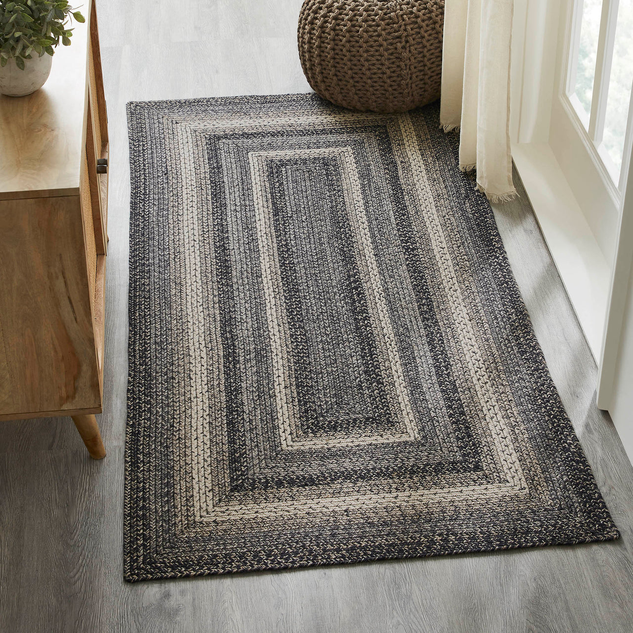 Sawyer Mill Black White Jute Braided Rug Rectangular with Rug Pad 36x72" (3x6') VHC Brands - The Fox Decor