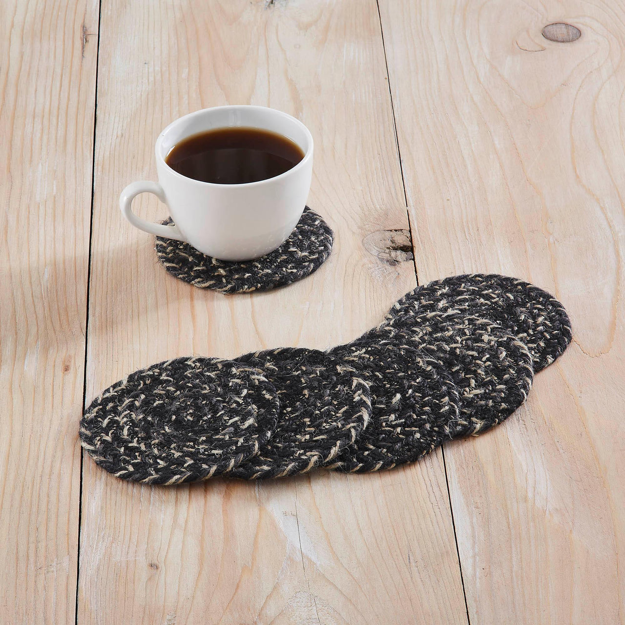 Sawyer Mill Black White Jute Coaster Set of 6 - The Fox Decor