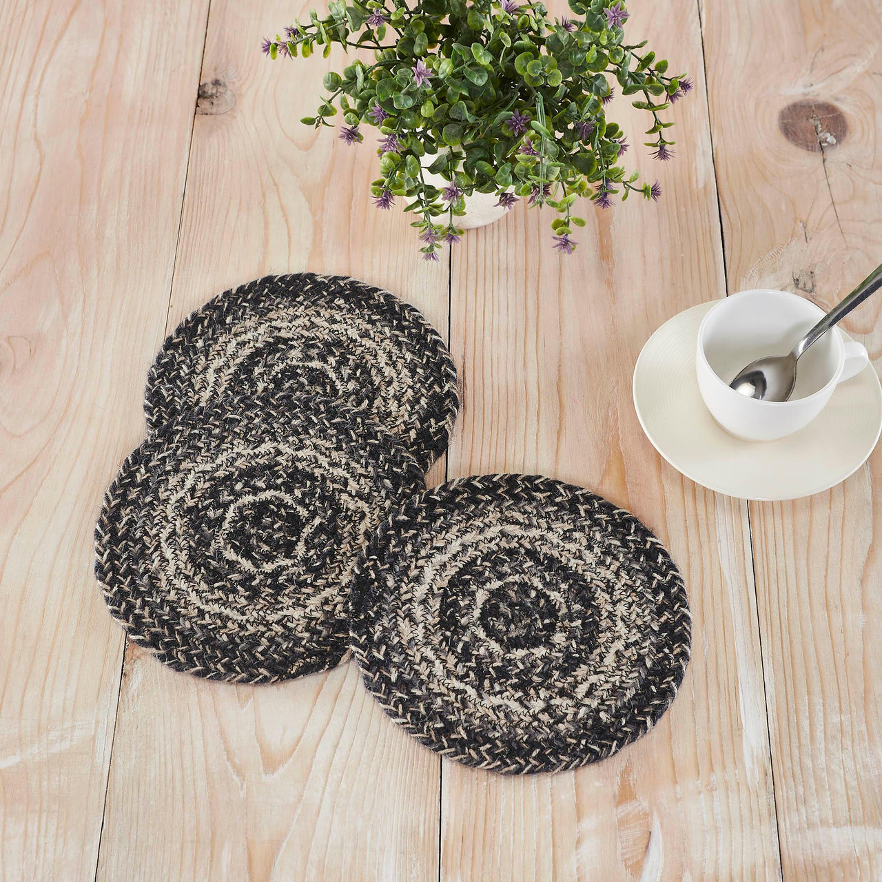 Sawyer Mill Black White Jute Trivet 8 inch Diameter Set of 3 - The Fox Decor