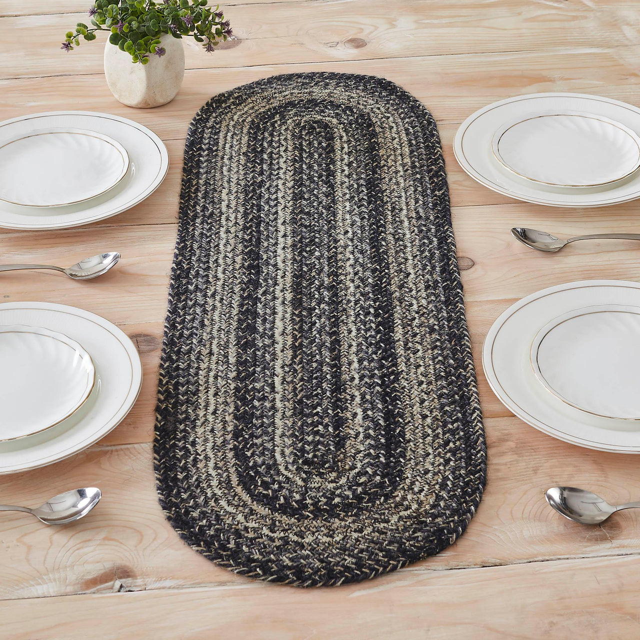 Sawyer Mill Black White Jute Oval Runner 12x36 - The Fox Decor