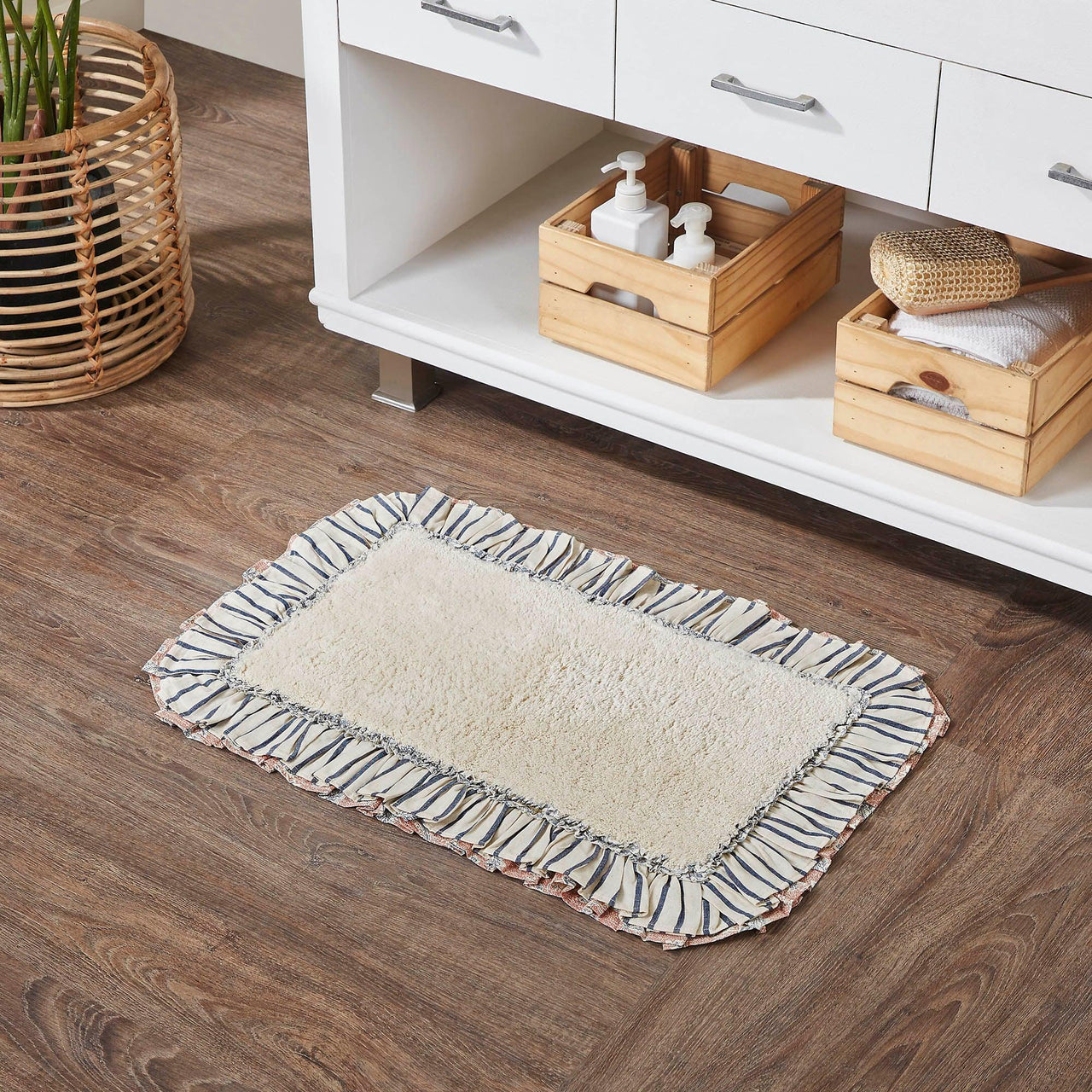 Kaila Ticking Blue Bathmat 20x30 - The Fox Decor
