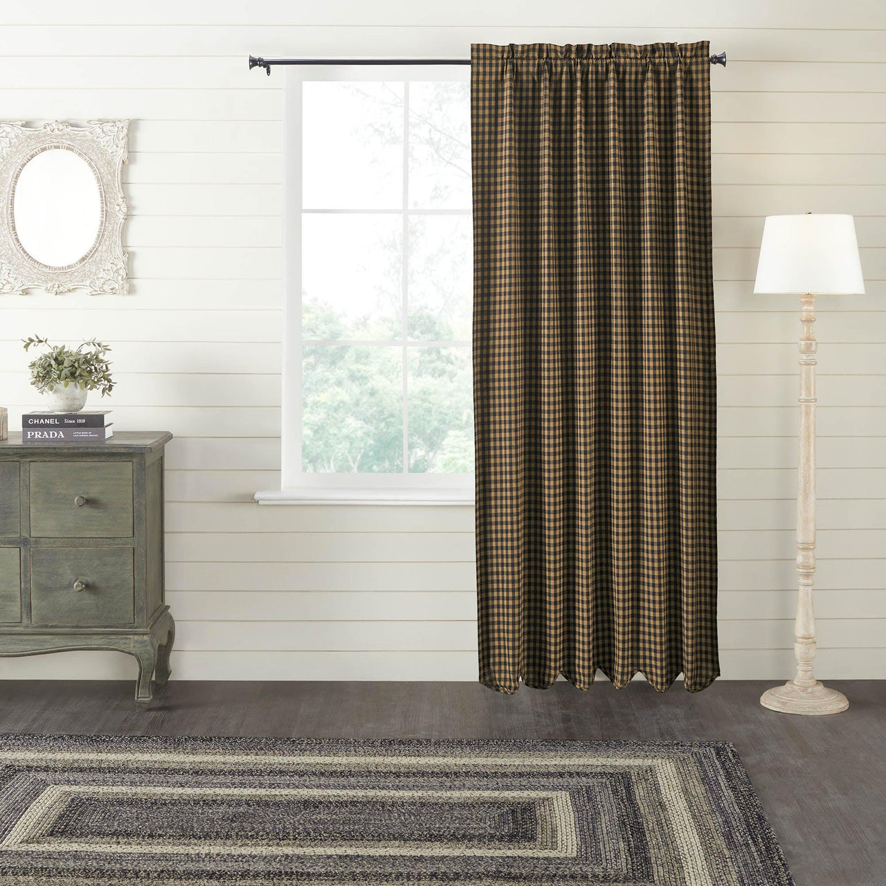 Black Check Blackout Panel Scalloped 84x50 VHC Brands - The Fox Decor