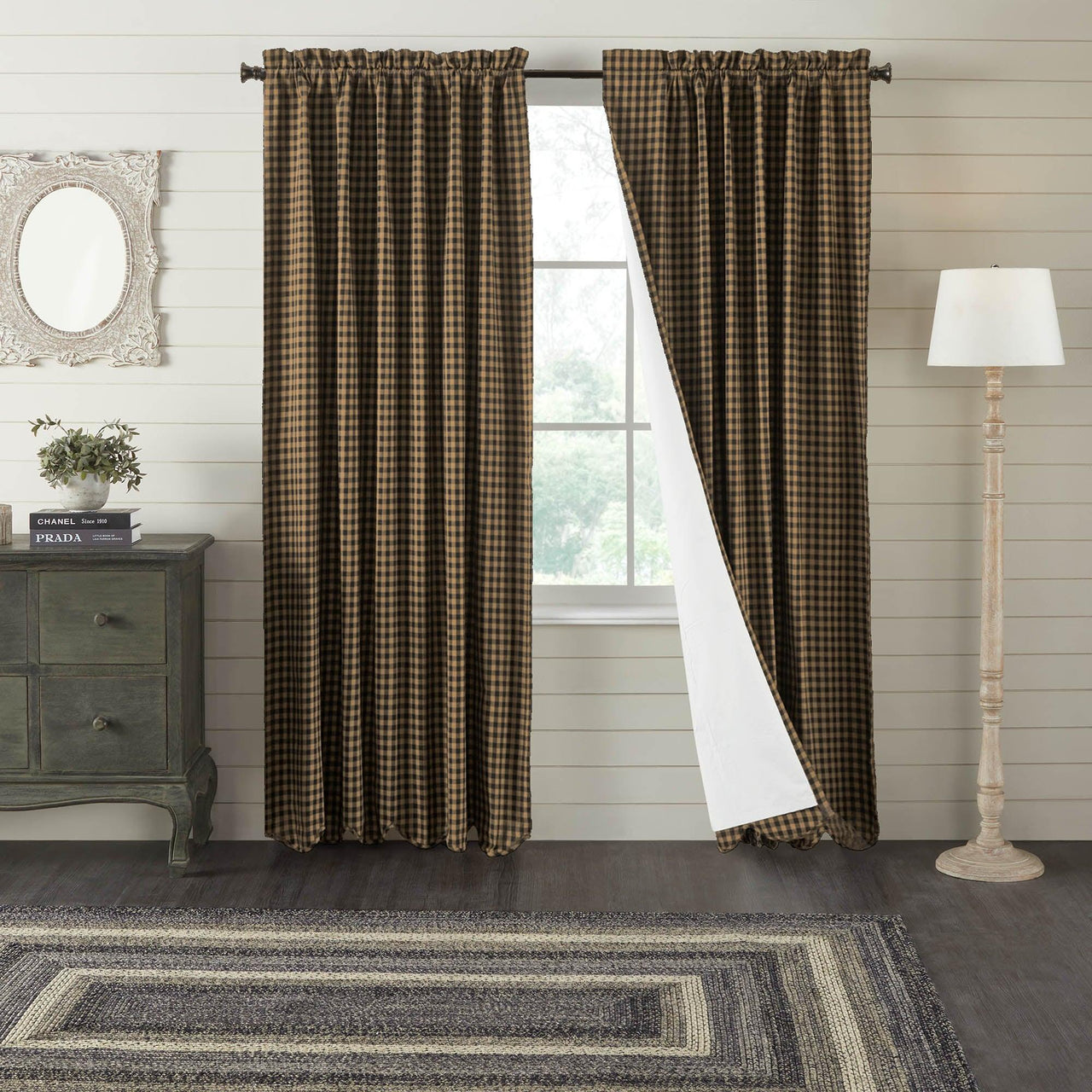Black Check Blackout Panel Scalloped 84x50 VHC Brands - The Fox Decor