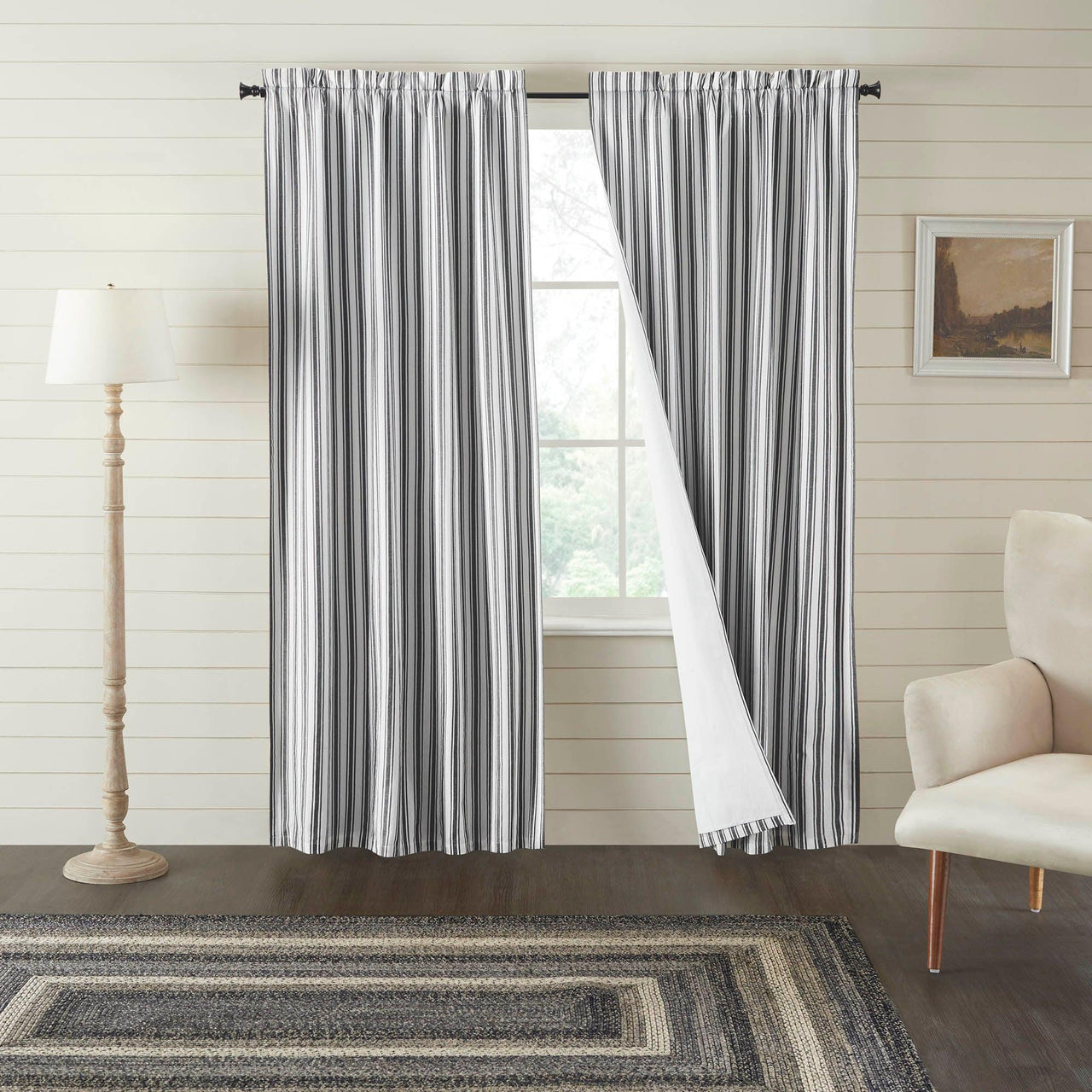 Sawyer Mill Black Ticking Stripe Blackout Panel Curtain 84x40 VHC Brands