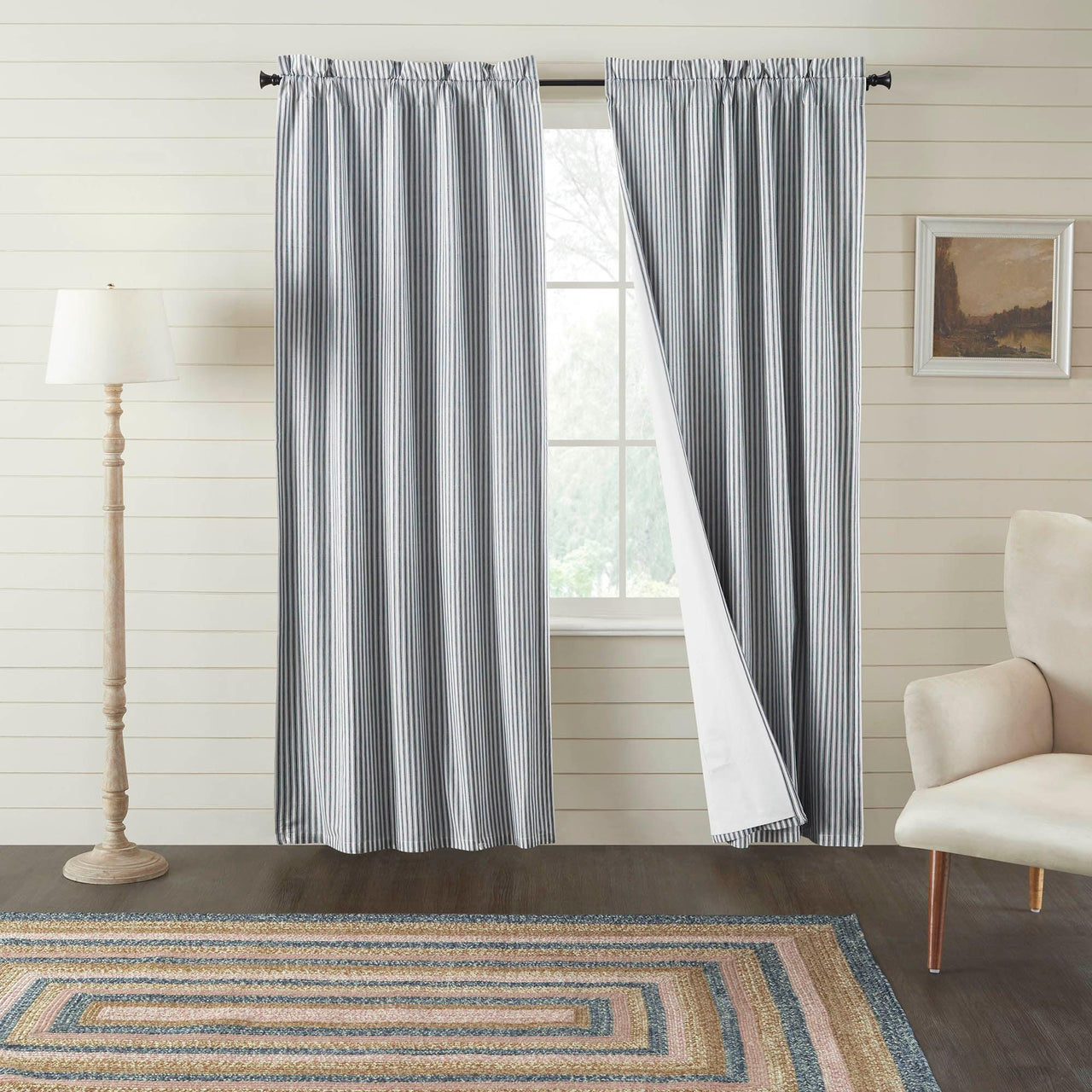 Sawyer Mill Blue Ticking Stripe Blackout Panel 84x40 VHC Brands - The Fox Decor
