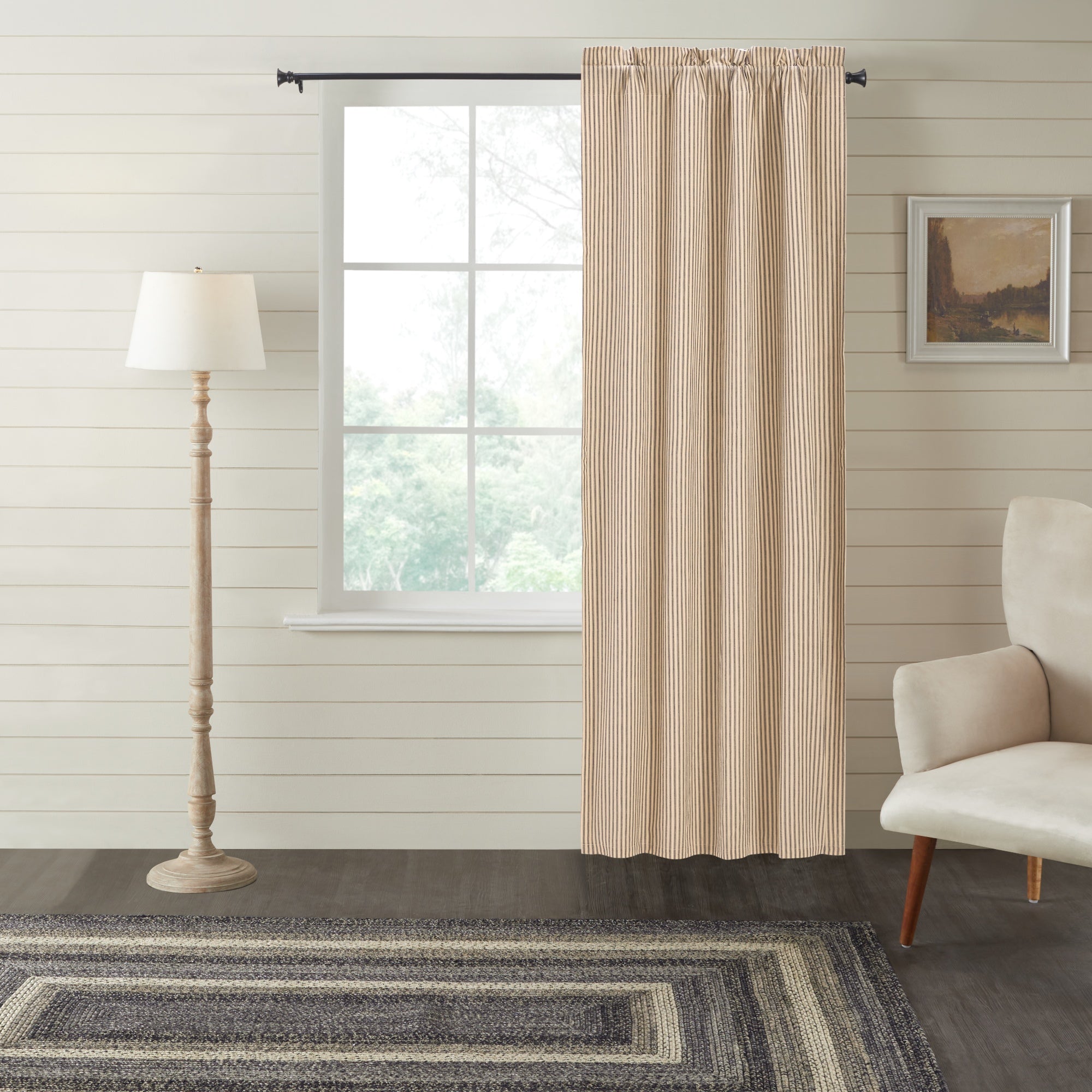 Sawyer Mill Charcoal Ticking Stripe Blackout Panel 84x40 VHC Brands