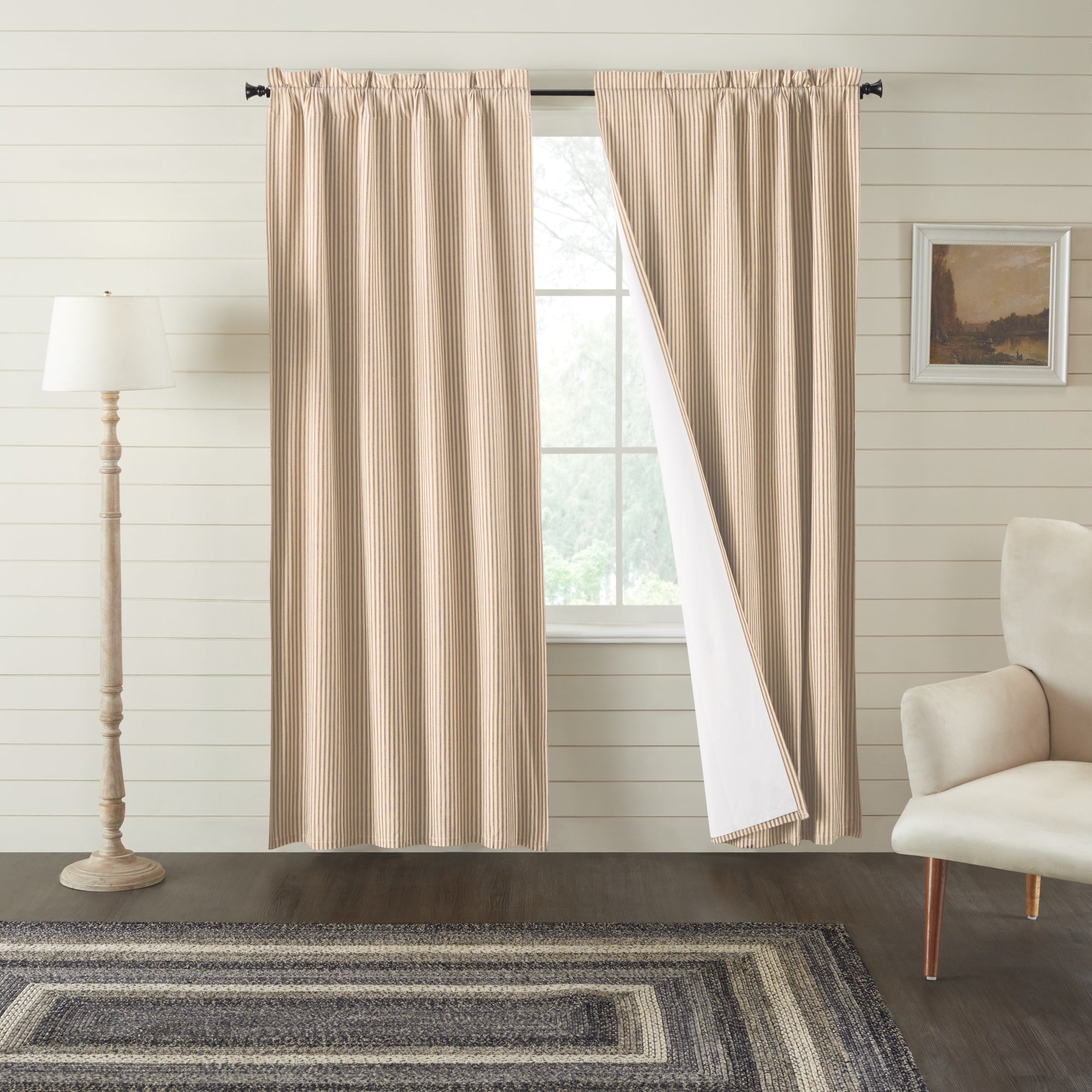 Sawyer Mill Charcoal Ticking Stripe Blackout Panel 84x40 VHC Brands