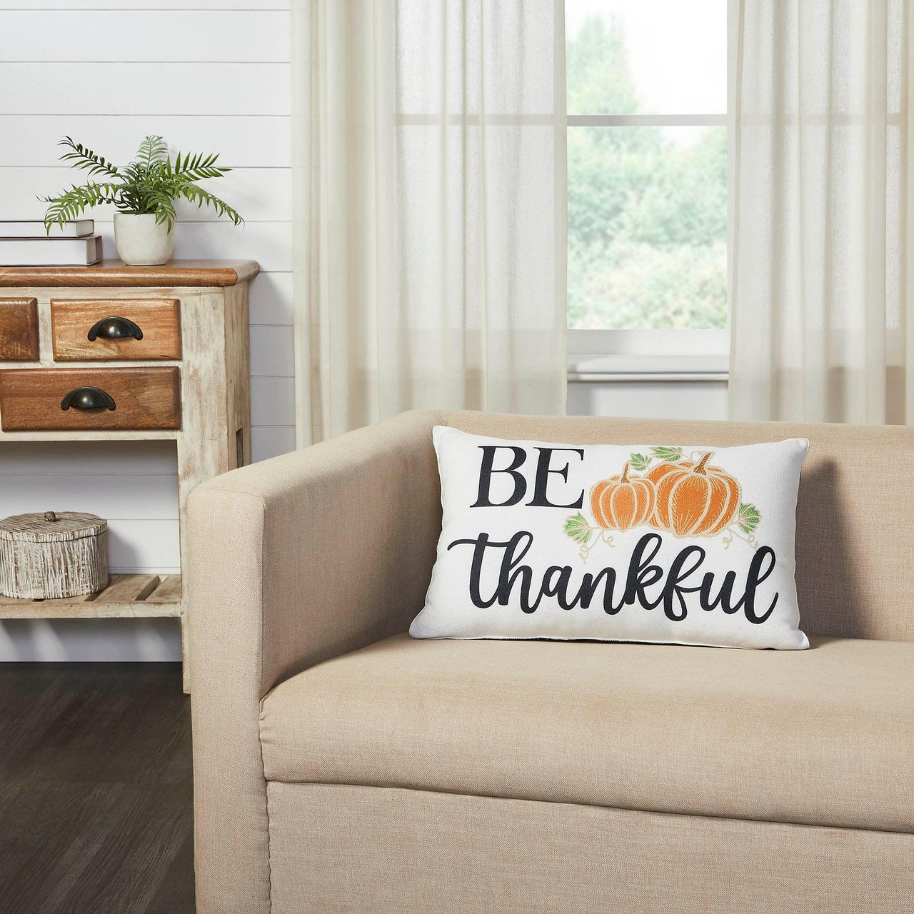 Annie Black Check Be Thankful Pumpkin Pillow 14x22 - The Fox Decor
