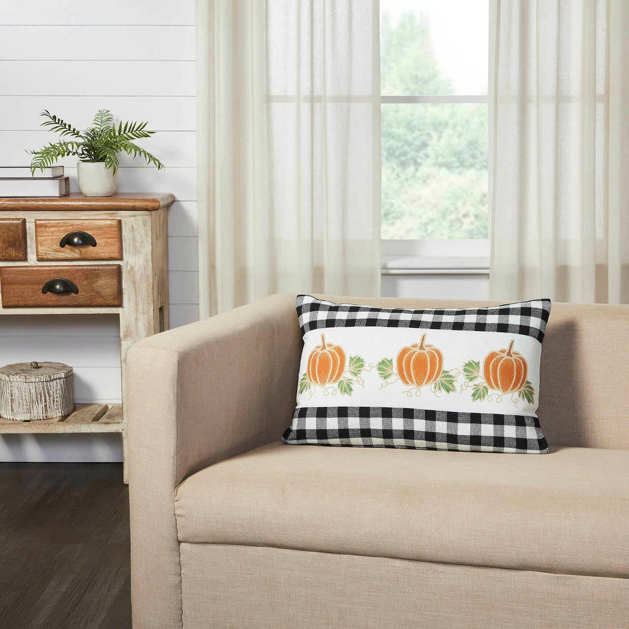 Annie Black Check Pumpkin Patch Pillow 14x22 - The Fox Decor