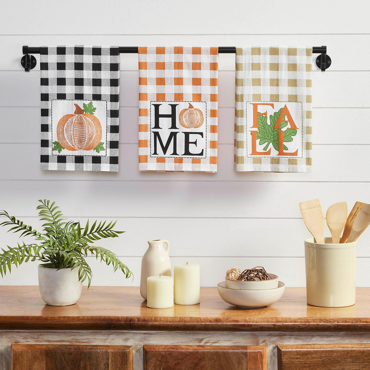Annie Check Multicolor Harvest Tea Towel Set of 3 - The Fox Decor